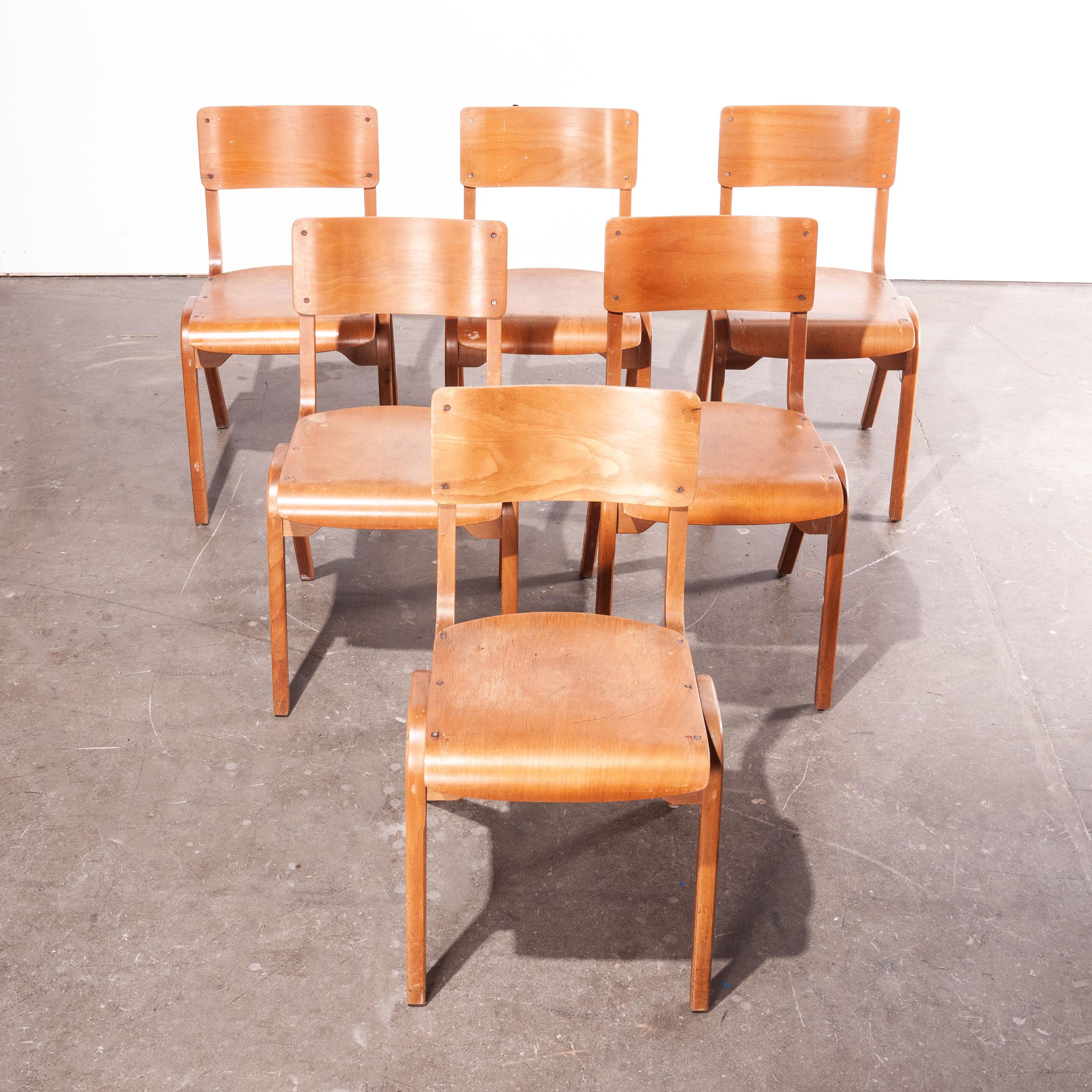 Beech 1950s Stacking Dining Chairs by ESA James Leonard, Lamstak, Set of Six