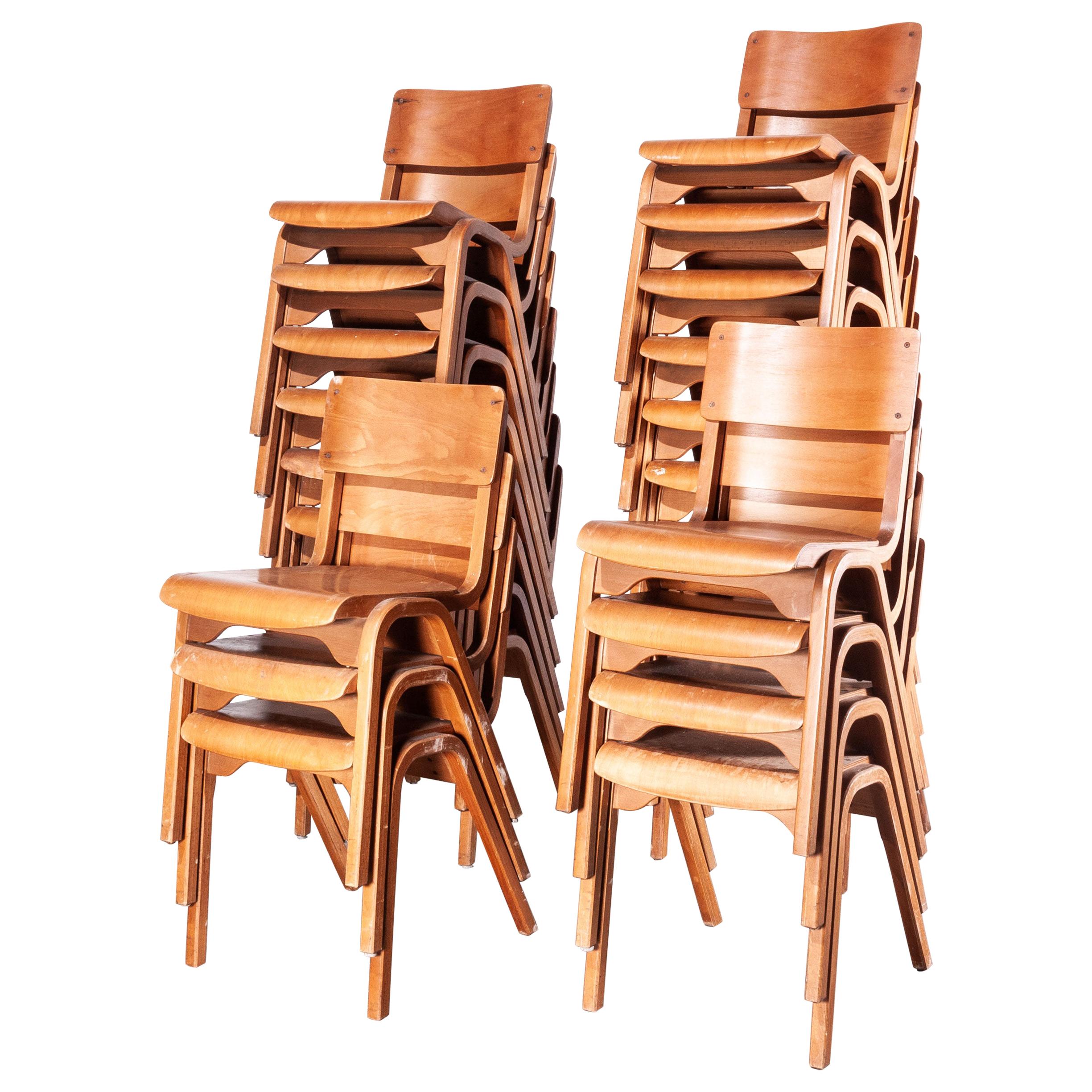 1950s Stacking Dining Chairs by ESA James Leonard, Lamstak, Set of Twenty Four