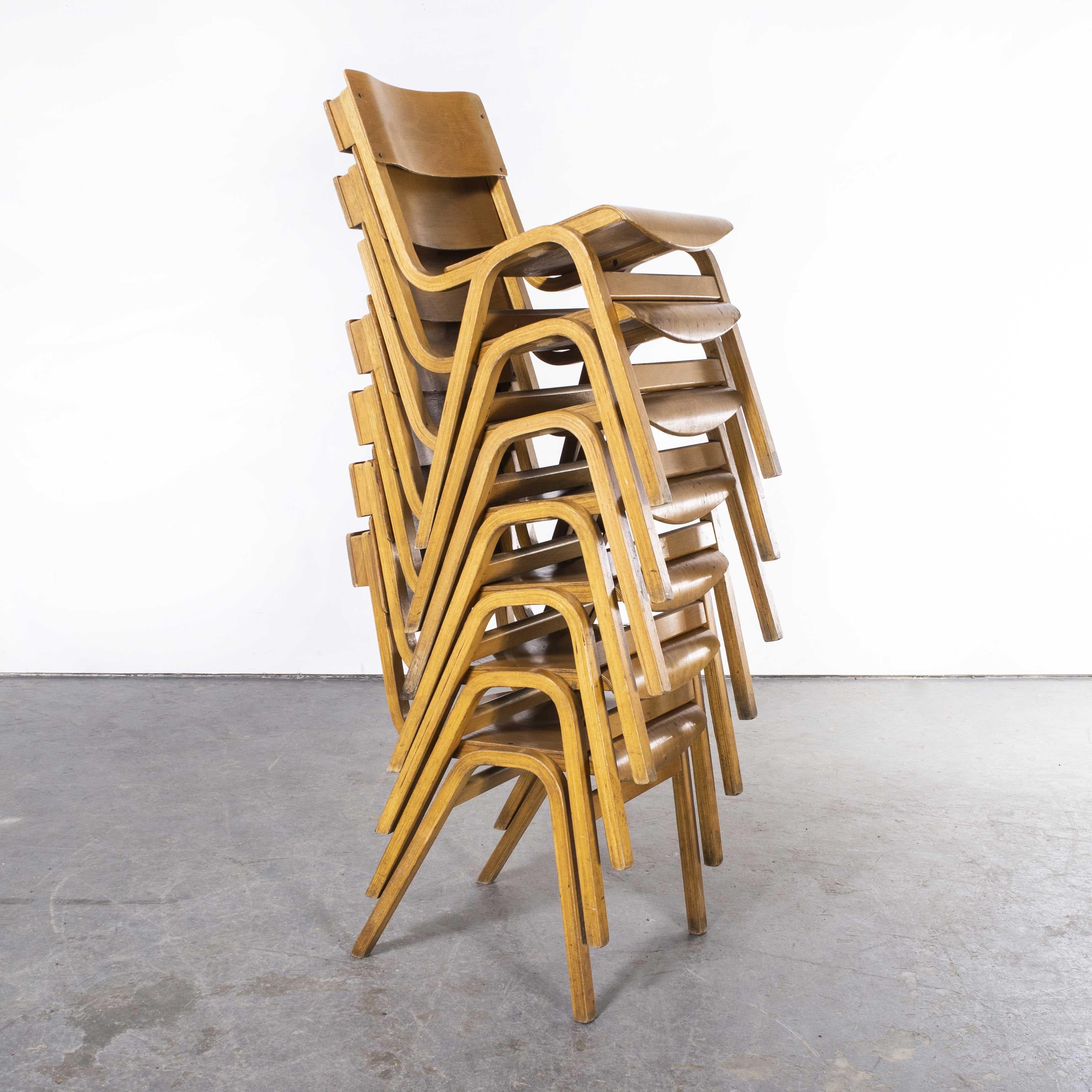 1950's Stacking Dining Chairs by Lamstak, Set of Seven In Good Condition In Hook, Hampshire