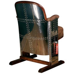 Vintage 1950s Stainless Steel Wooden Pilot Cinema Armchair
