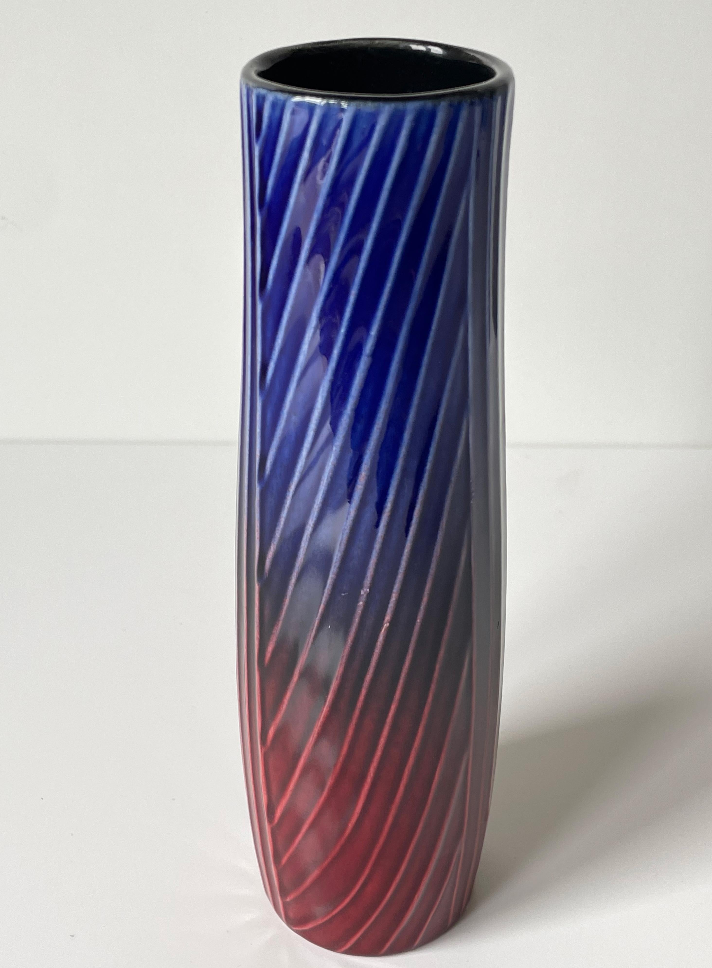 Swedish 1950s Carl-Harry Stålhane Blue, Burgundy Stoneware Vase, Rörstrand For Sale
