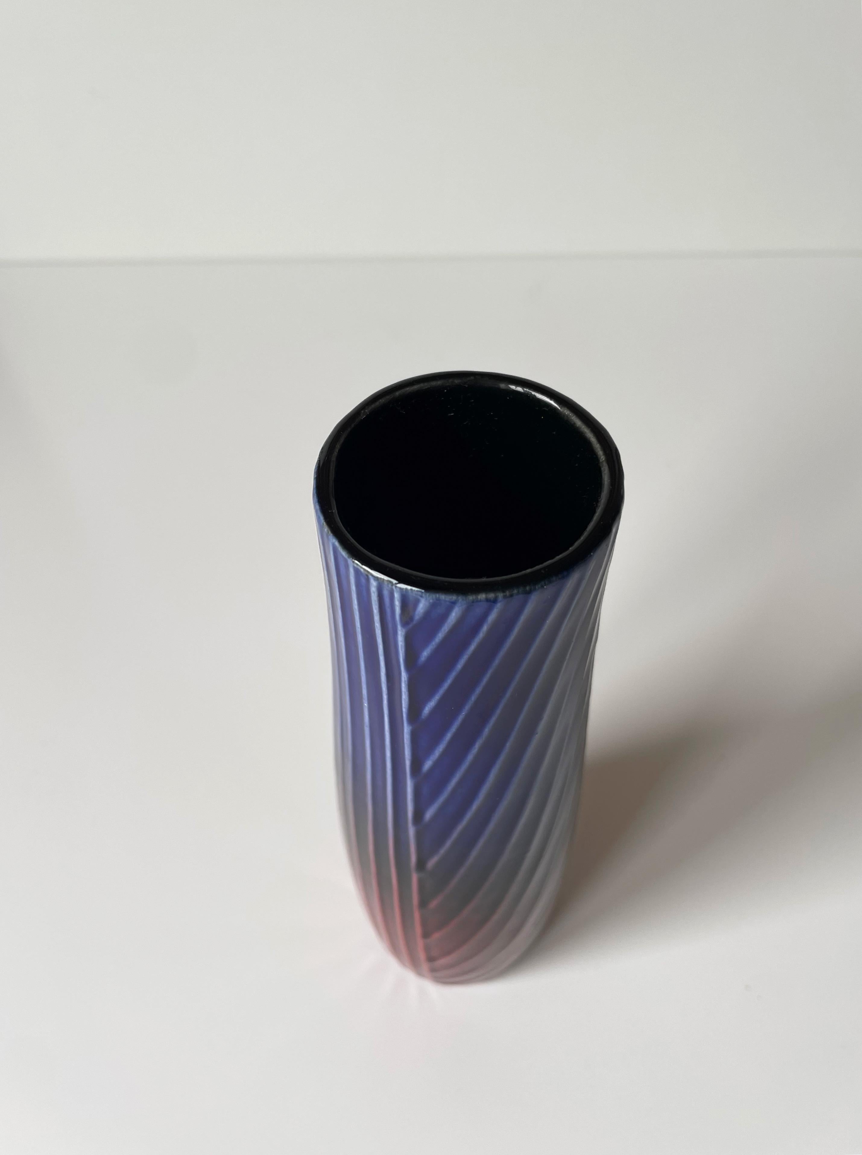 20th Century 1950s Carl-Harry Stålhane Blue, Burgundy Stoneware Vase, Rörstrand For Sale