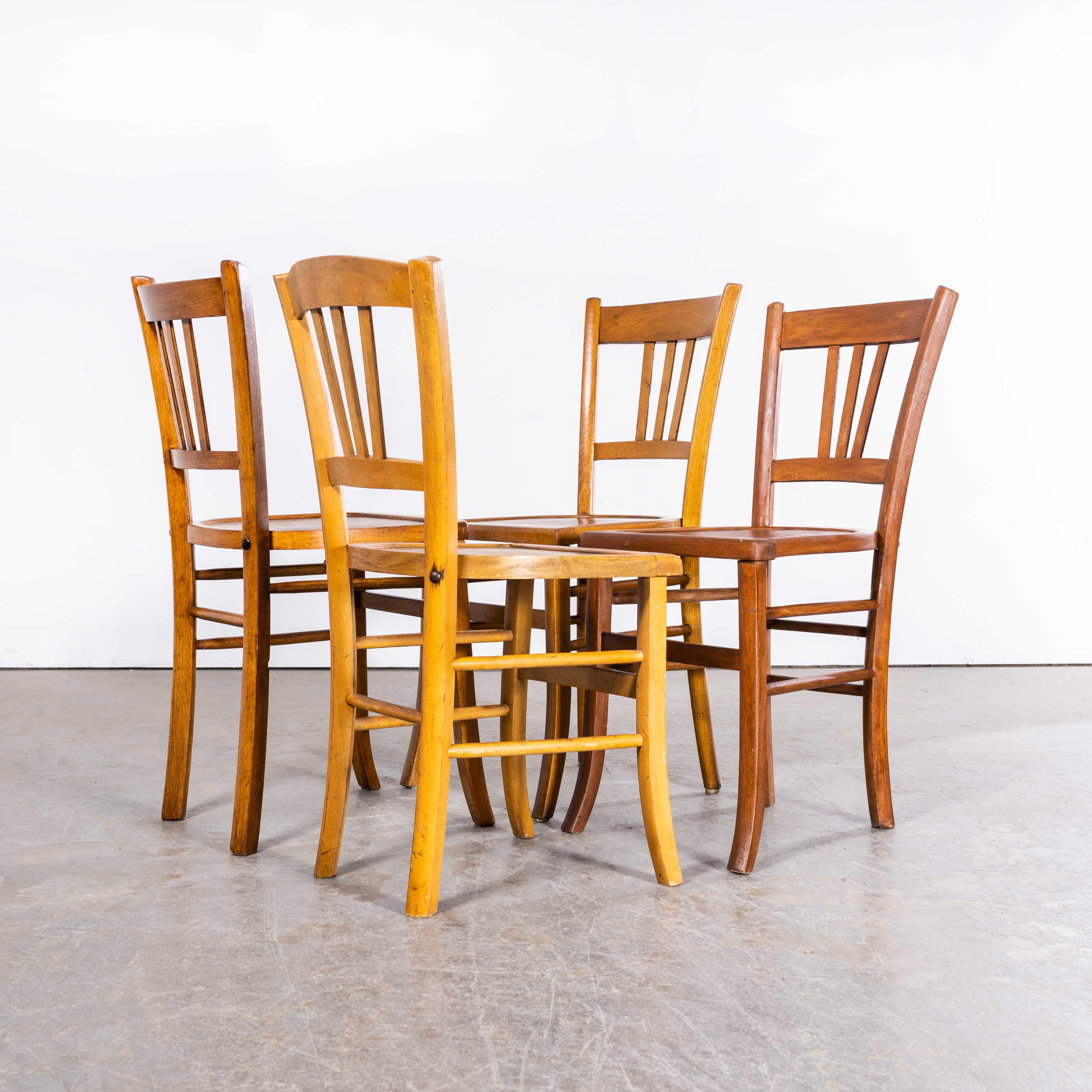 Mid-20th Century 1950’s Standard Blonde Farmhouse French Mixed Dining Chairs - Set Of Four For Sale