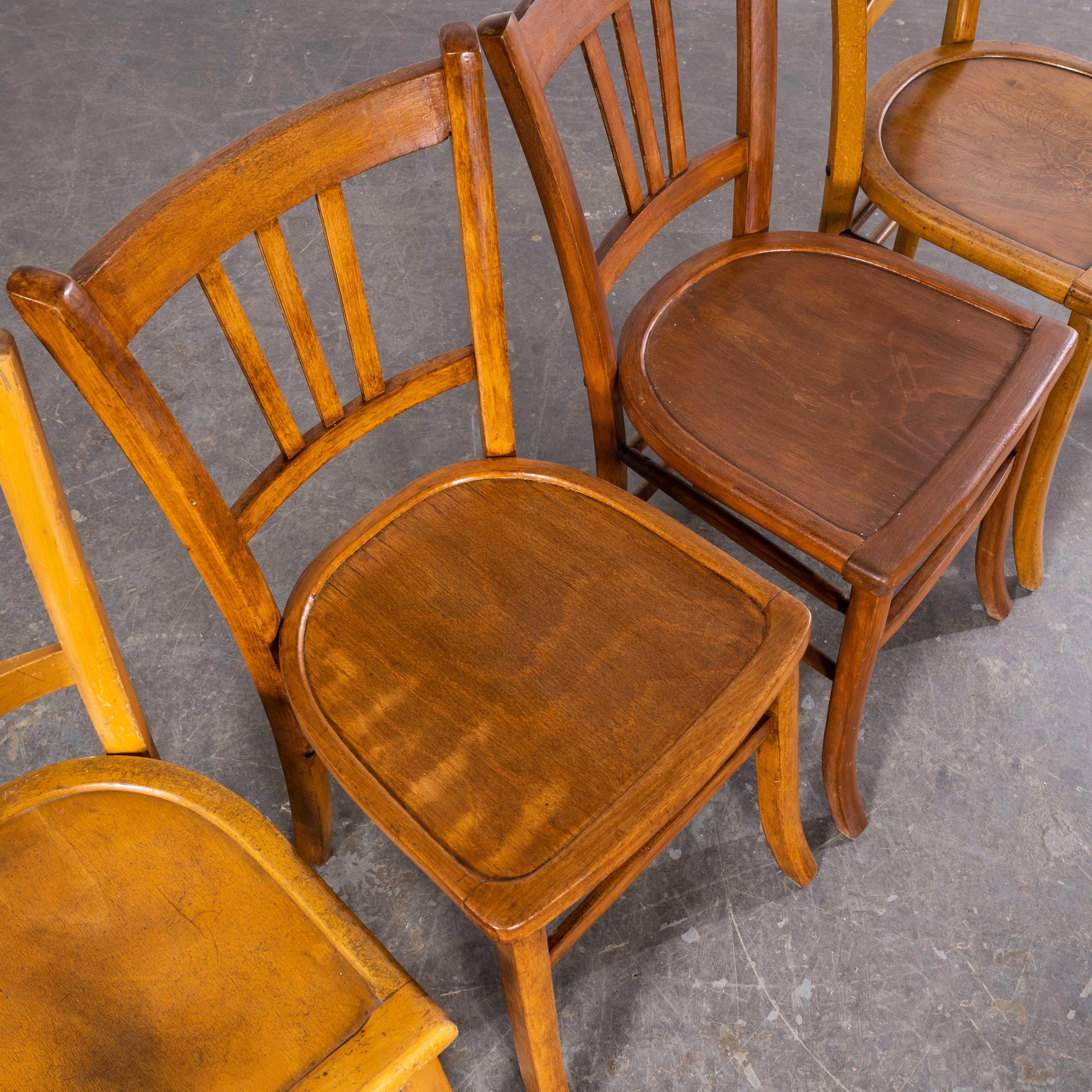 1950’s Standard Blonde Farmhouse French Mixed Dining Chairs - Set Of Four For Sale 1