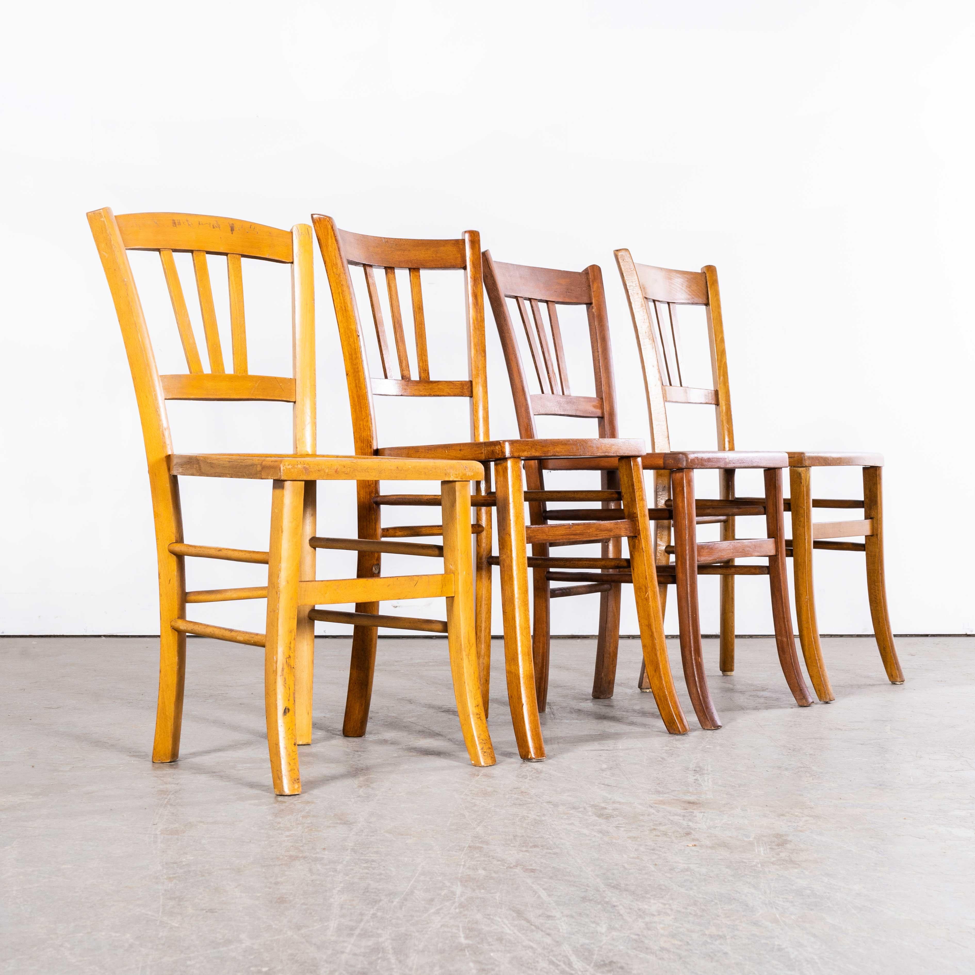1950’s Standard Blonde Farmhouse French Mixed Dining Chairs - Set Of Four For Sale 4