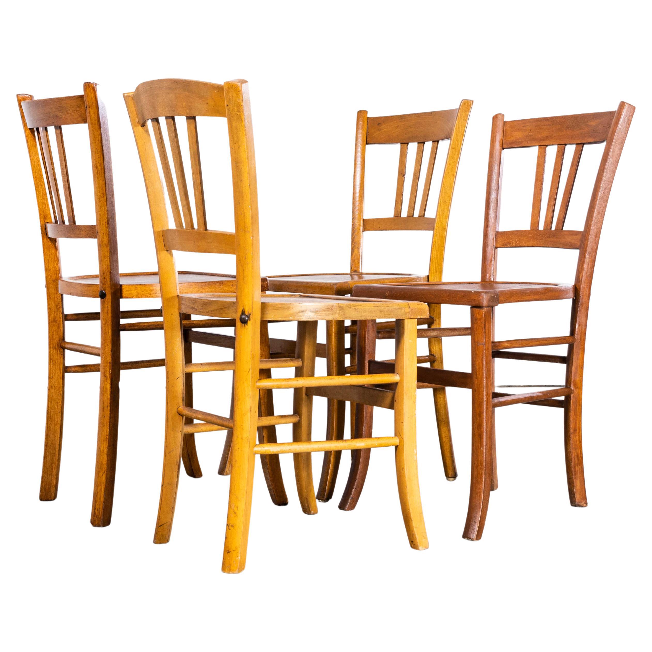 1950’s Standard Blonde Farmhouse French Mixed Dining Chairs - Set Of Four For Sale