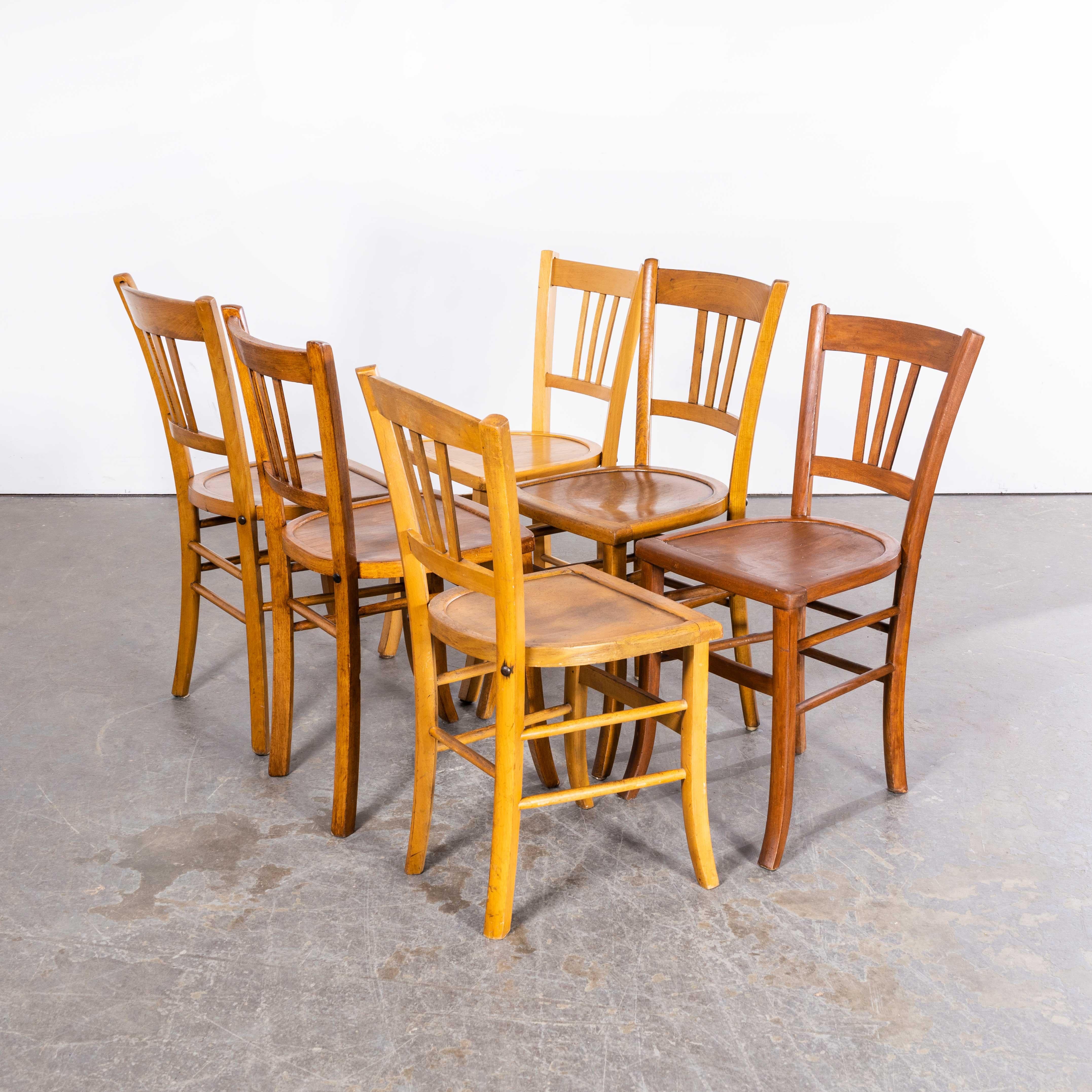 1950’s Standard Blonde Farmhouse French Mixed Dining Chairs - Set Of Six For Sale 3