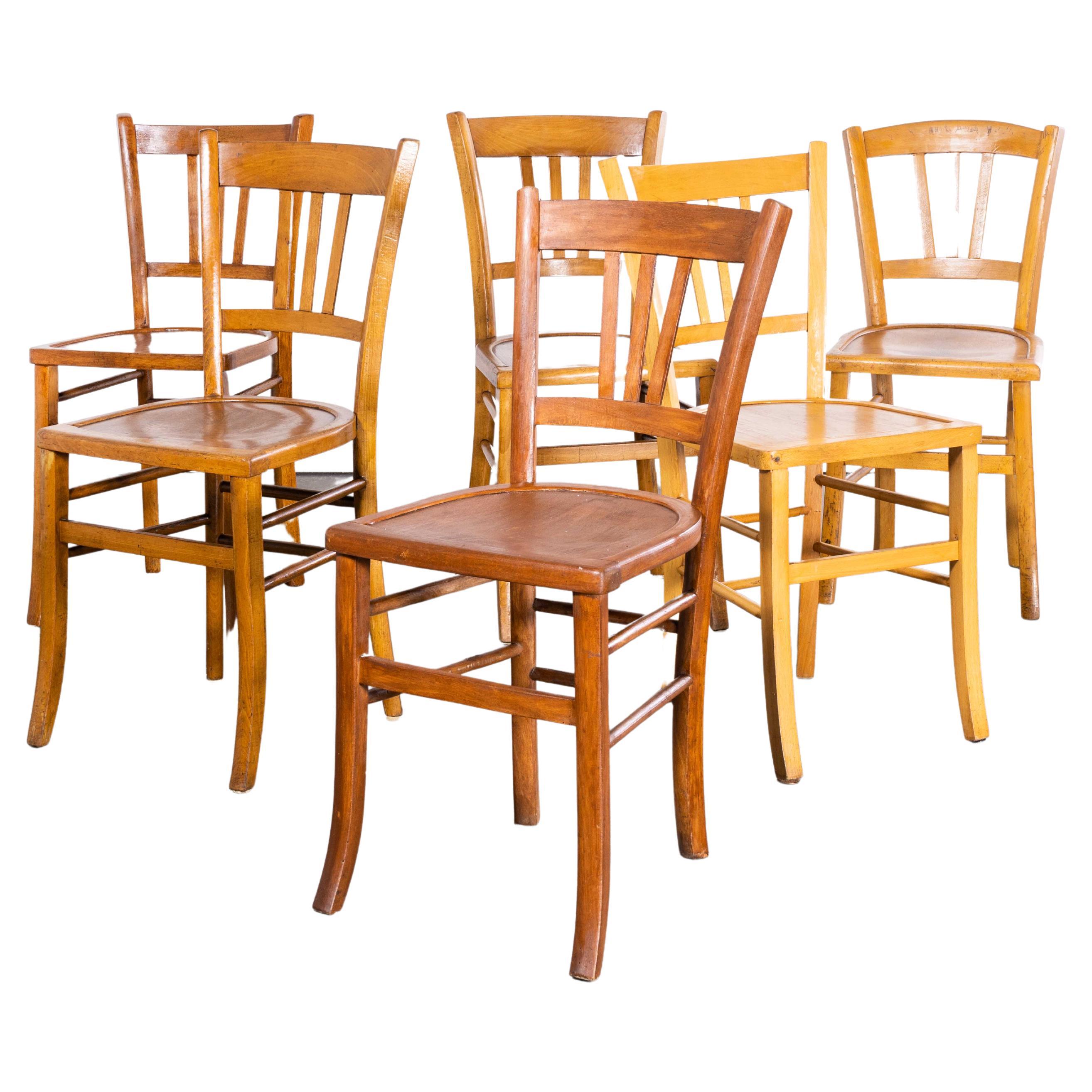 1950’s Standard Blonde Farmhouse French Mixed Dining Chairs - Set Of Six For Sale