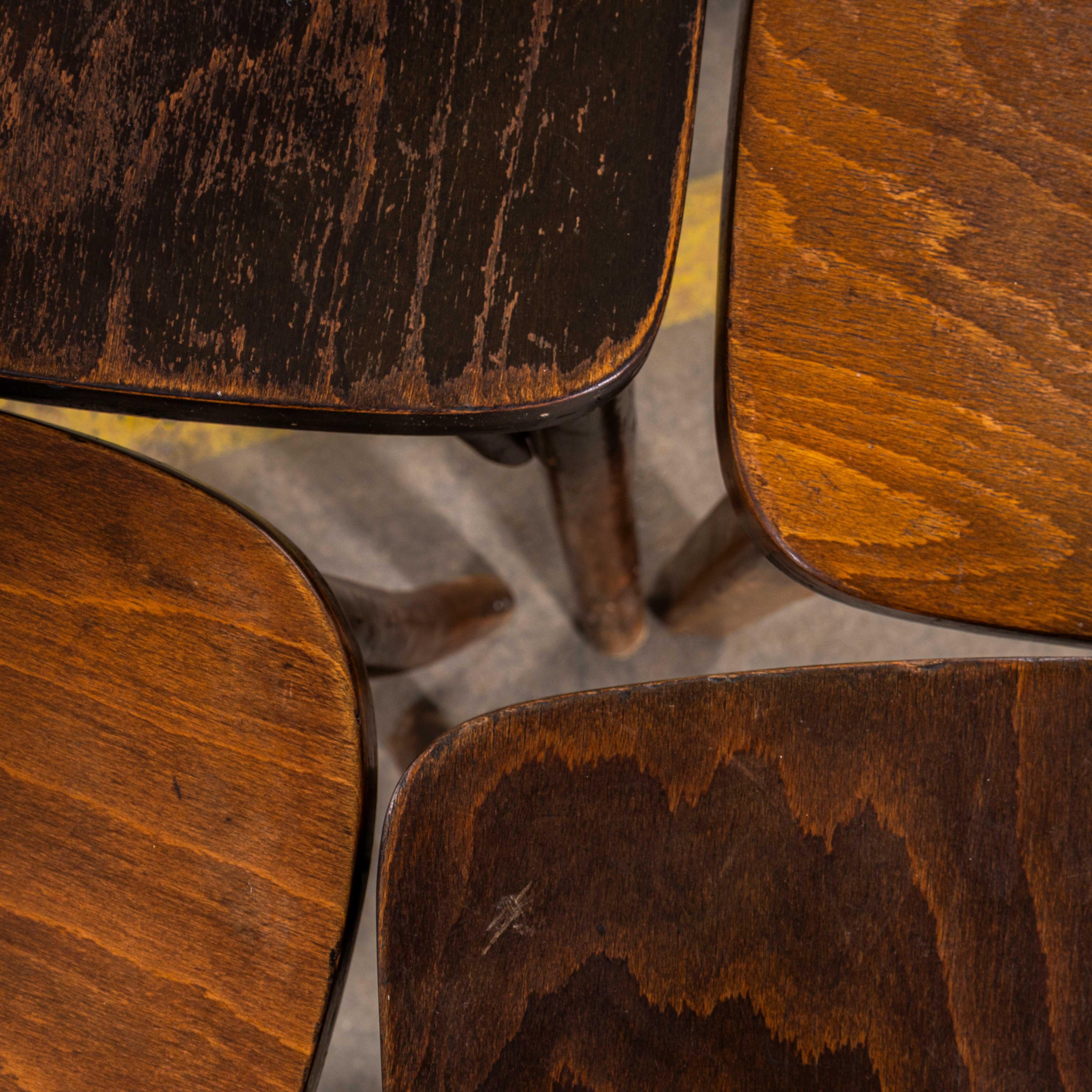 1950's Standard Classic Dark Oak Bistro Esszimmerstühle - flacher Sitz im Angebot 4