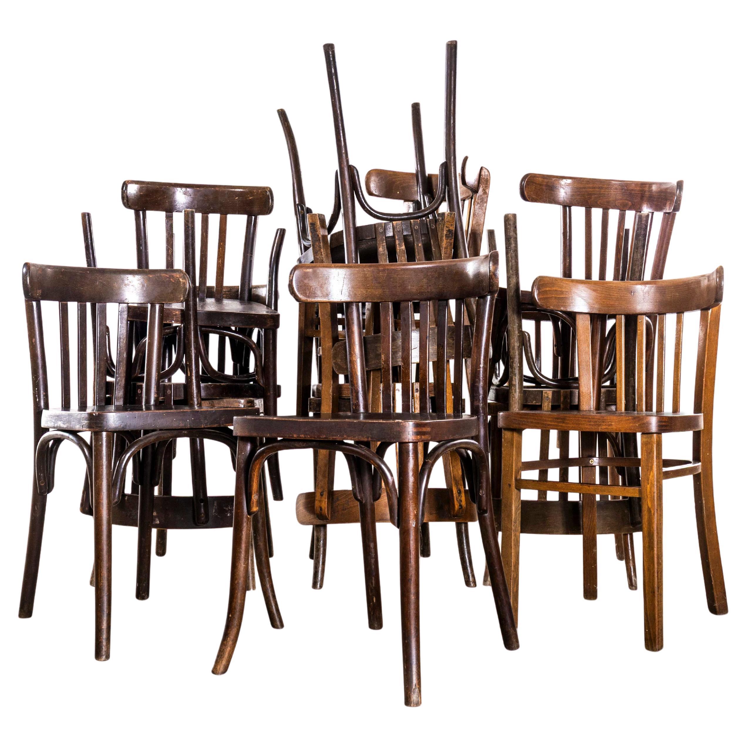 1950
s Standard Classic Dark Oak Bistro Dining Chairs - Flat Seat