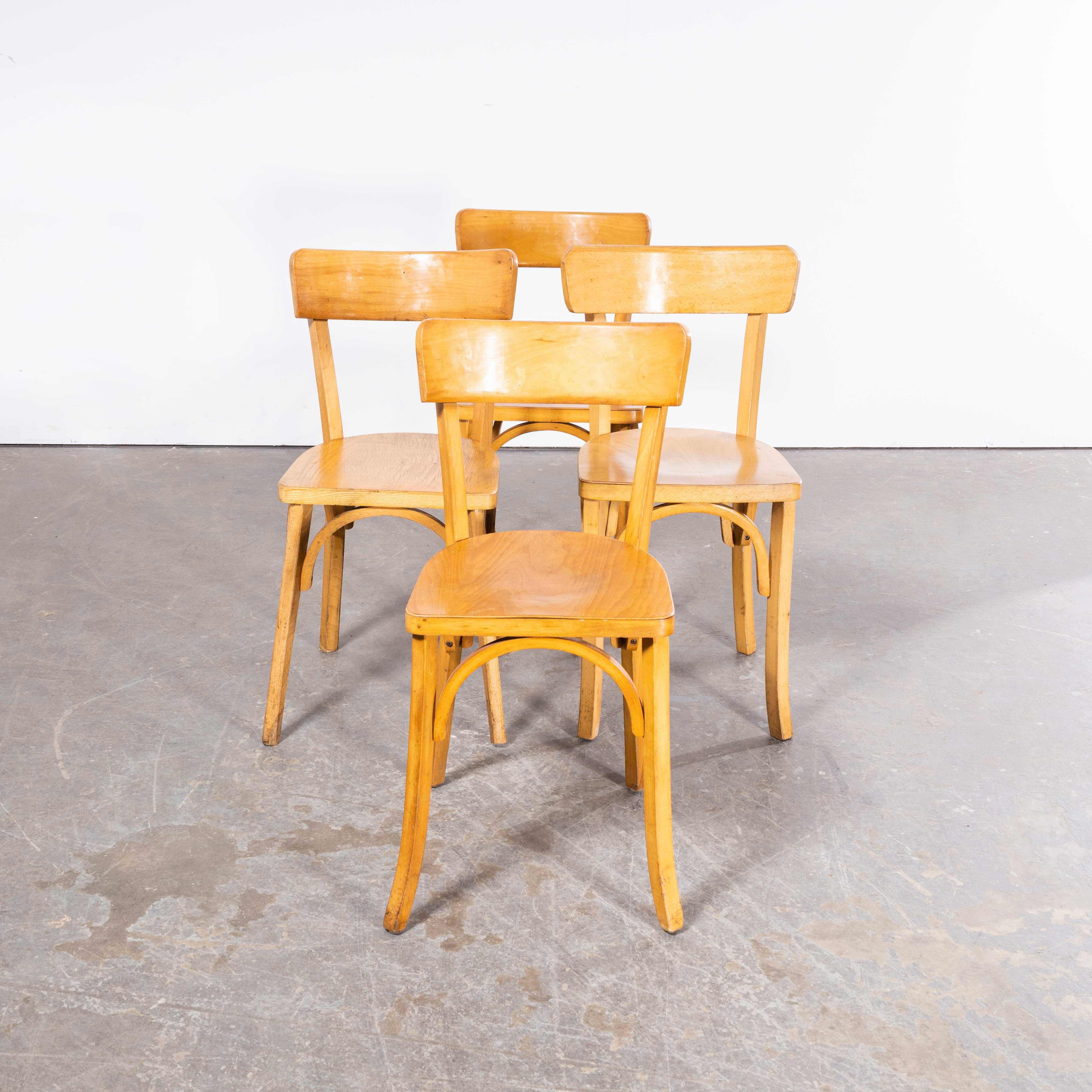 1950’s Standard Single Bar Blonde French Dining Chairs - Set Of Four In Good Condition For Sale In Hook, Hampshire