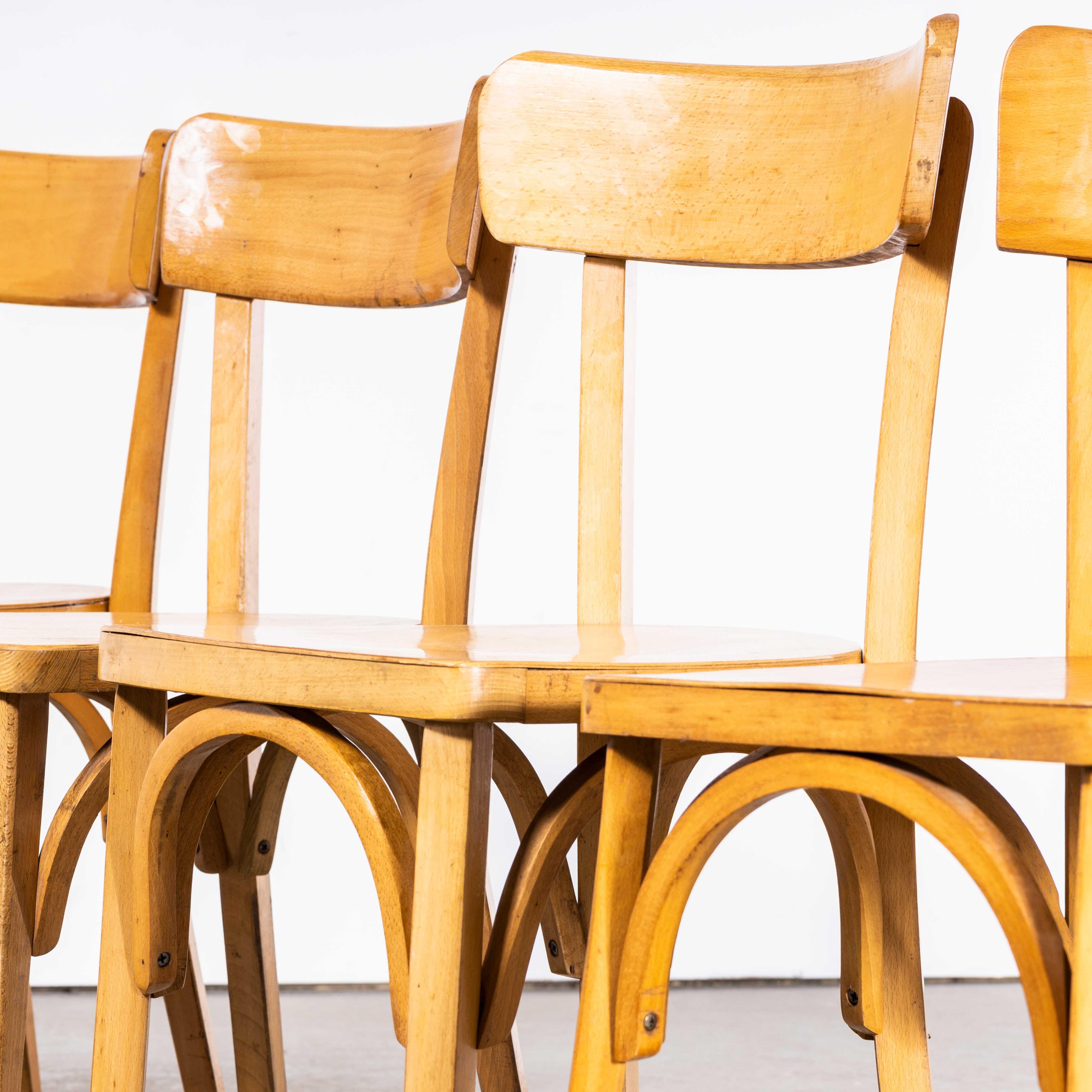 1950’s Standard Single Bar Blonde French Dining Chairs - Set Of Four 1