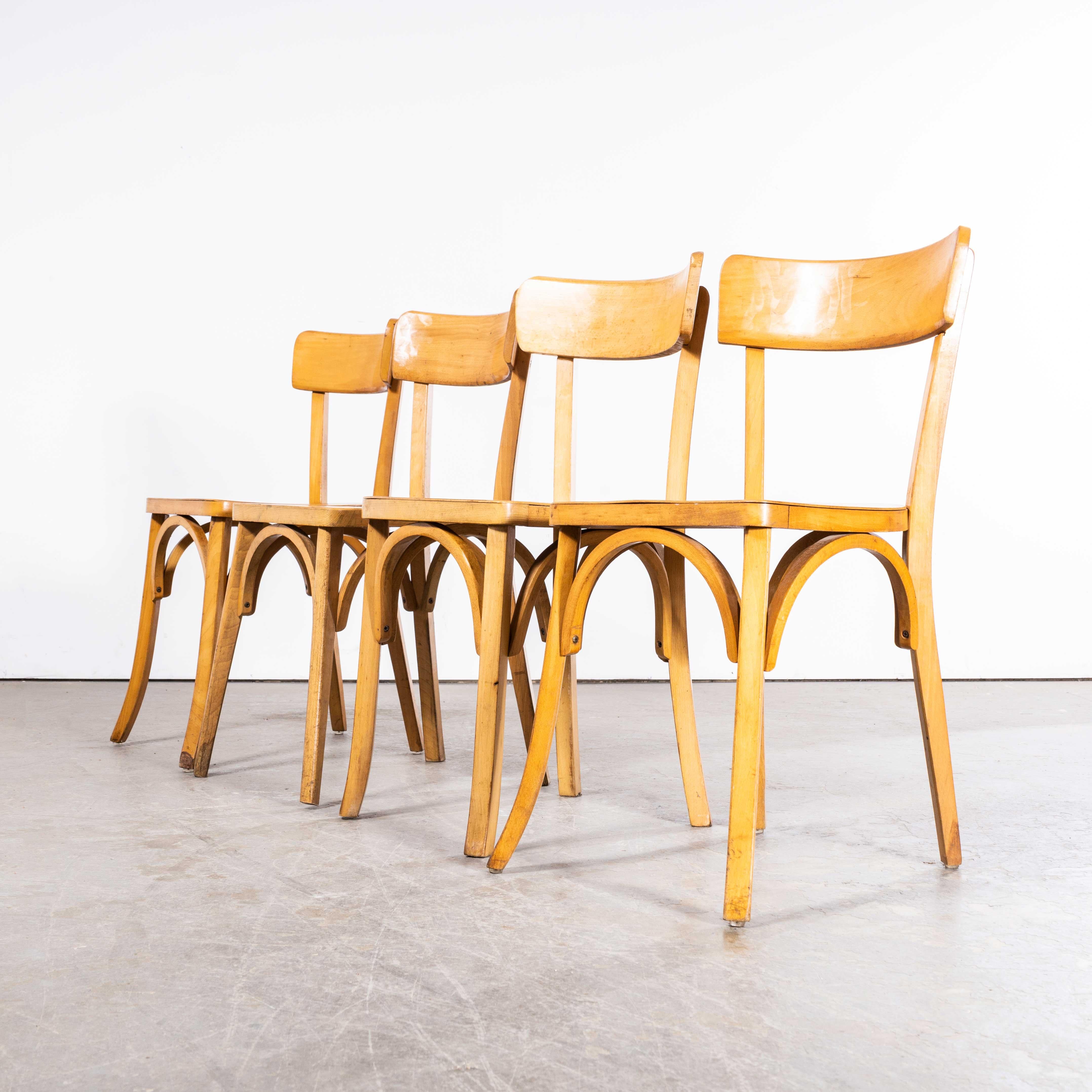 1950’s Standard Single Bar Blonde French Dining Chairs - Set Of Four 4