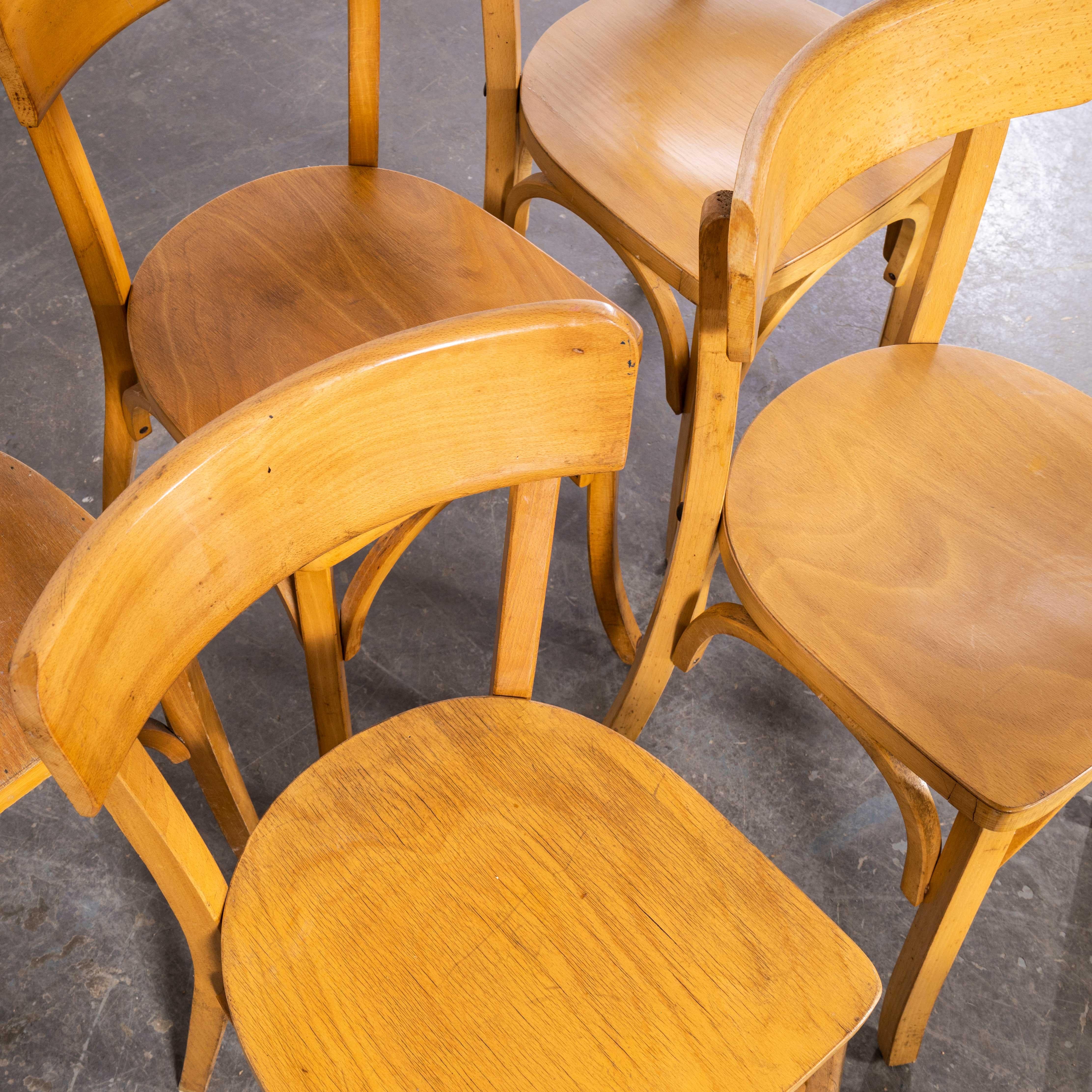 1950’s Standard Single Bar Blonde French Dining Chairs - Set Of Six For Sale 2