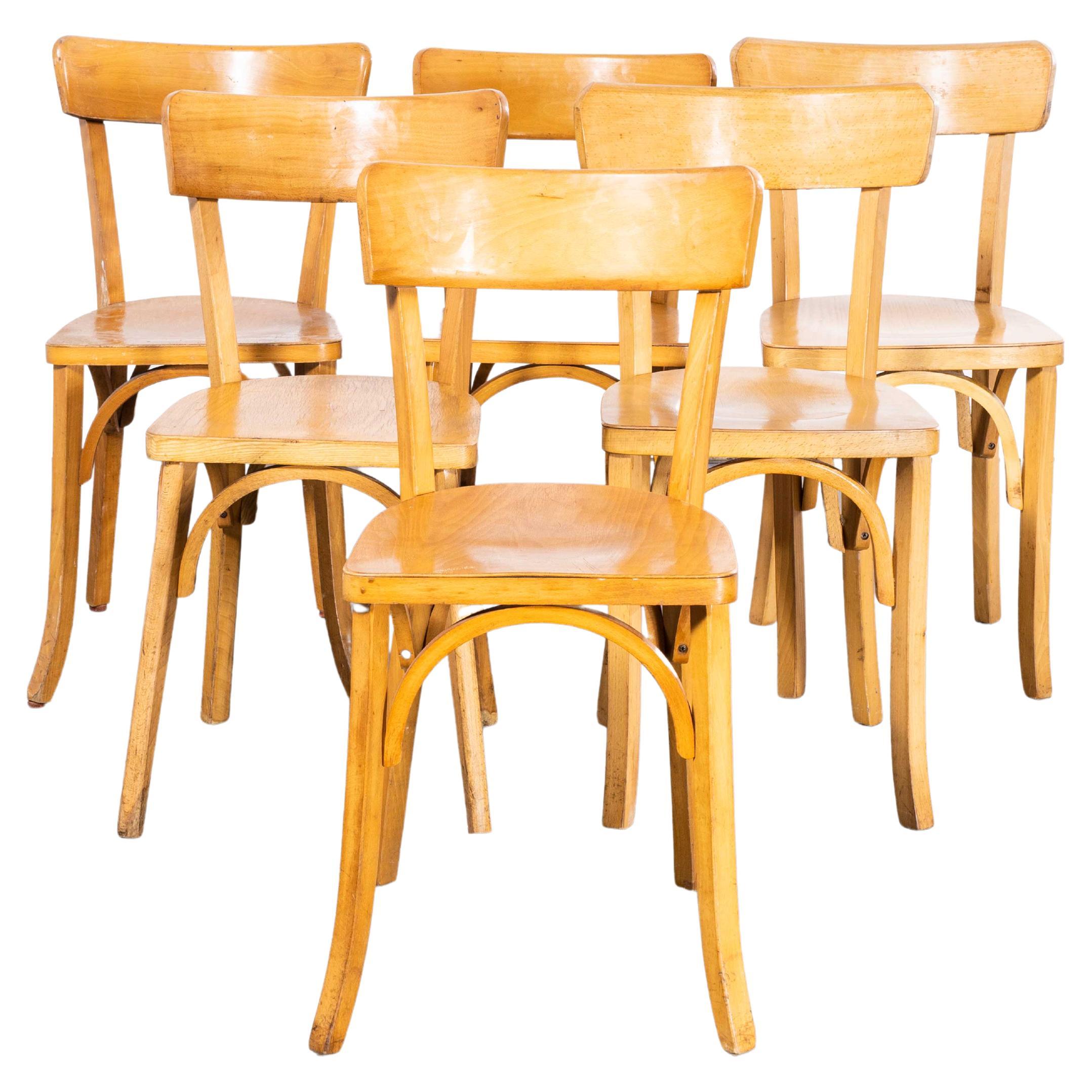 1950’s Standard Single Bar Blonde French Dining Chairs - Set Of Six For Sale