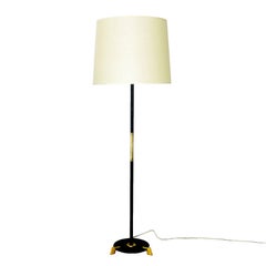 Lampe sur pied moderne du milieu du siècle en acier, laiton et tissu - Espagne