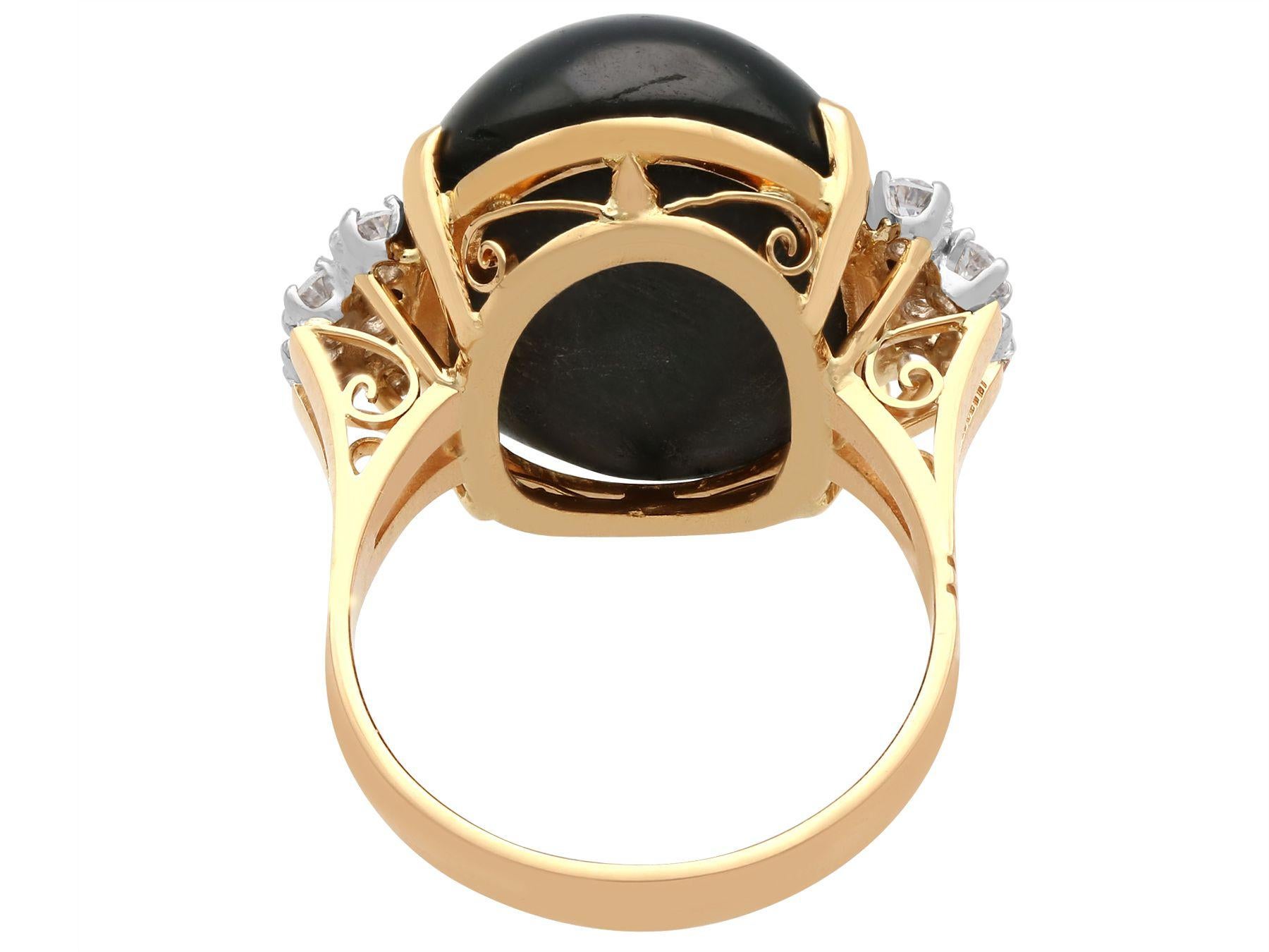 1950s Cabochon Cut Star Onyx and Diamond Yellow Gold Cocktail Ring In Excellent Condition For Sale In Jesmond, Newcastle Upon Tyne