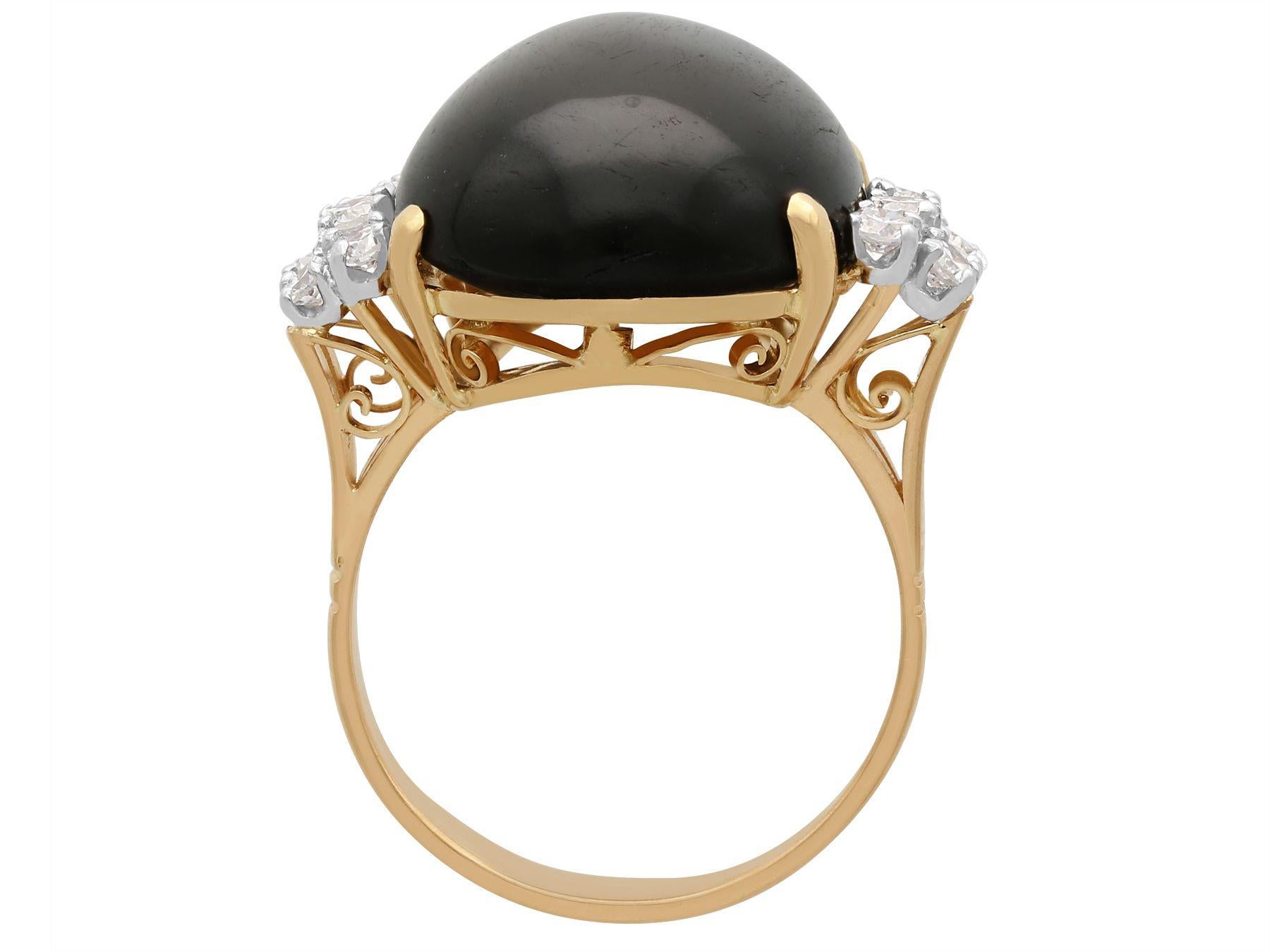 Women's or Men's 1950s Cabochon Cut Star Onyx and Diamond Yellow Gold Cocktail Ring For Sale