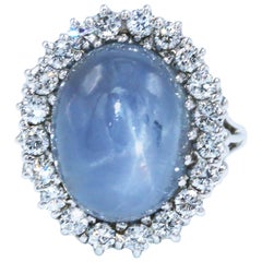 1950s Star Sapphire and Diamond Cocktail Ring