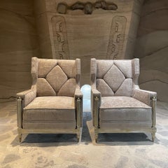 1950s Stately Gray Armchairs Mahogany & Bronze by Arturo Pani