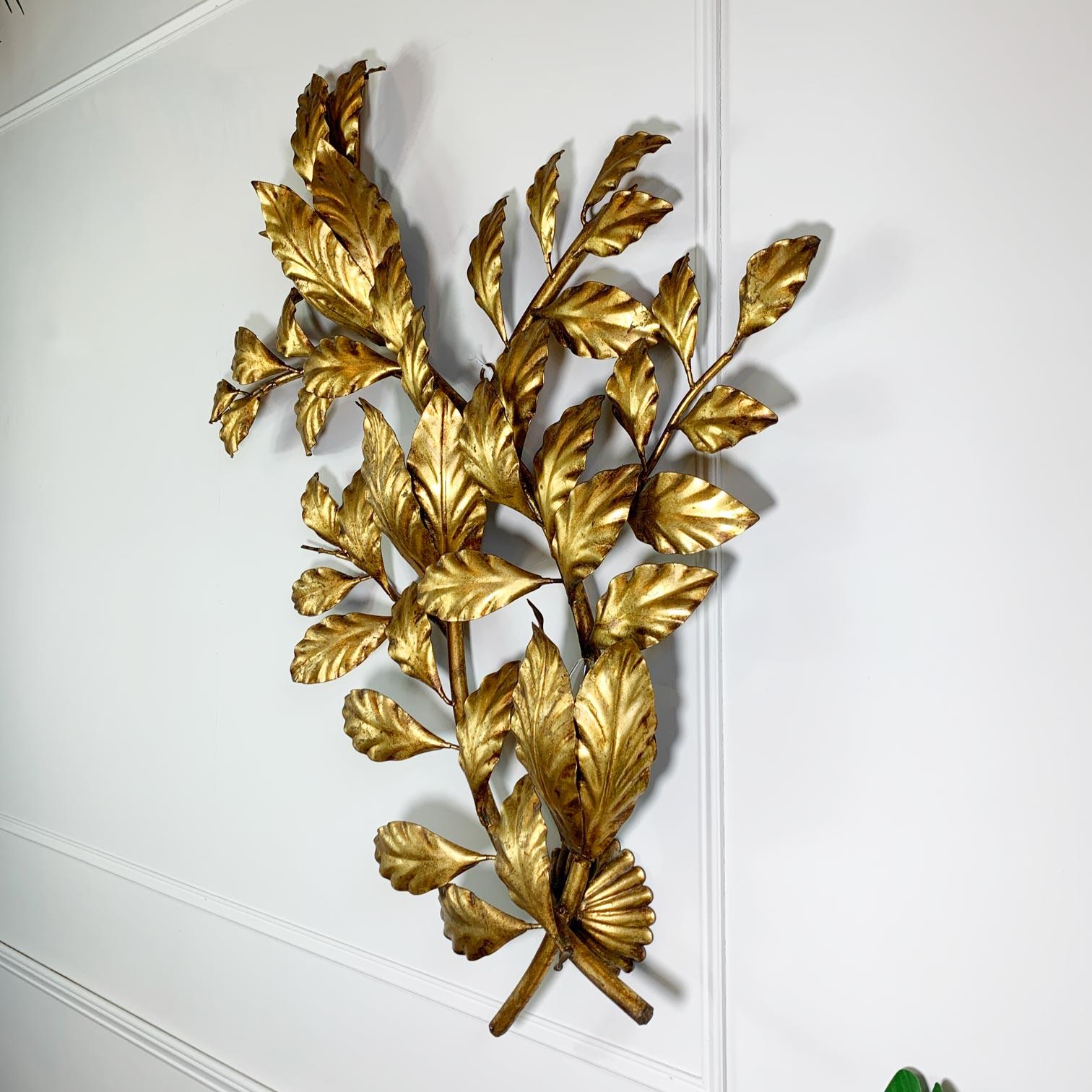 Metal 1950's Statement Italian Gold Leaf Wall Sconce