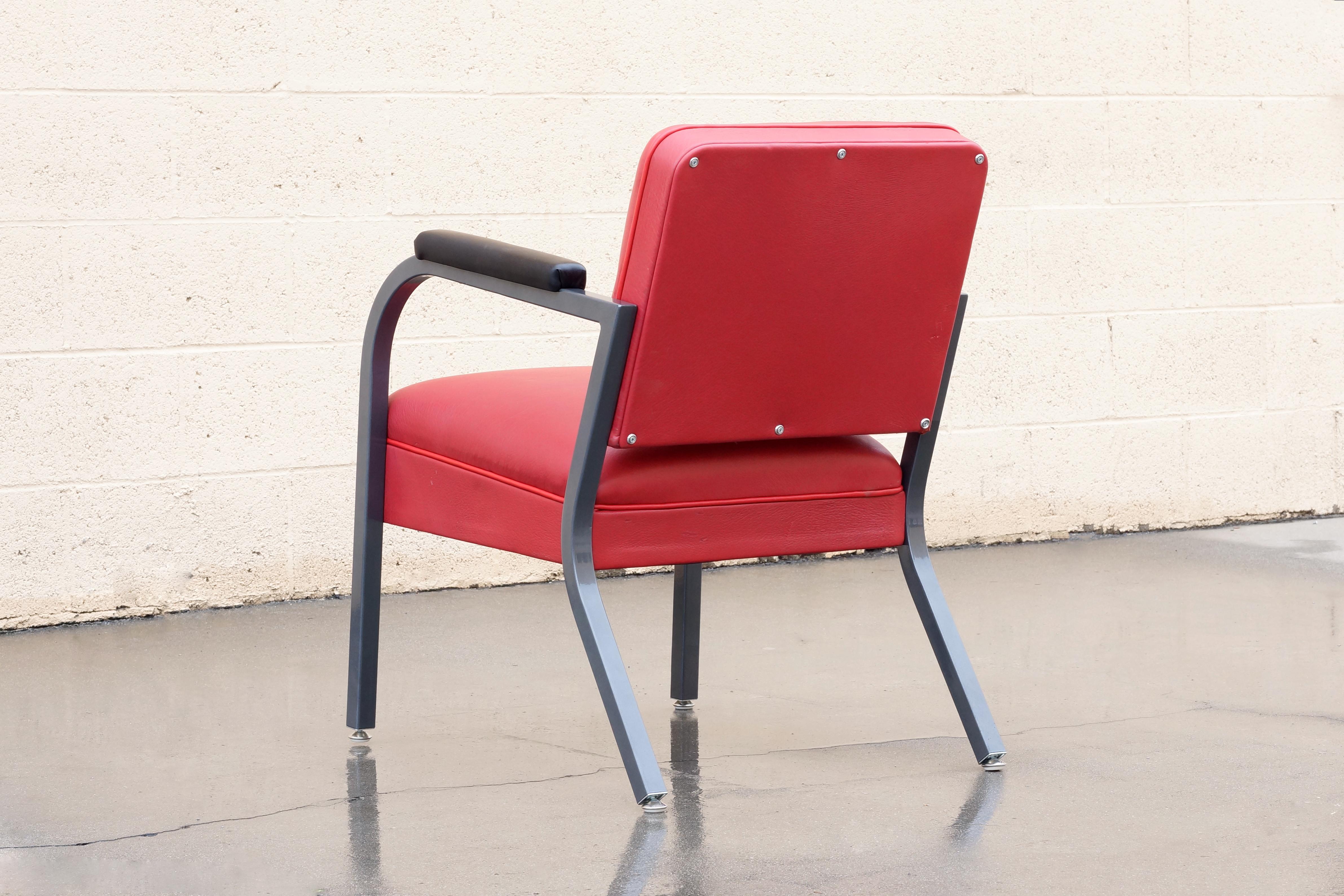 1950s Steel and Deerskin Leather Armchair, Refinished (Moderne der Mitte des Jahrhunderts)