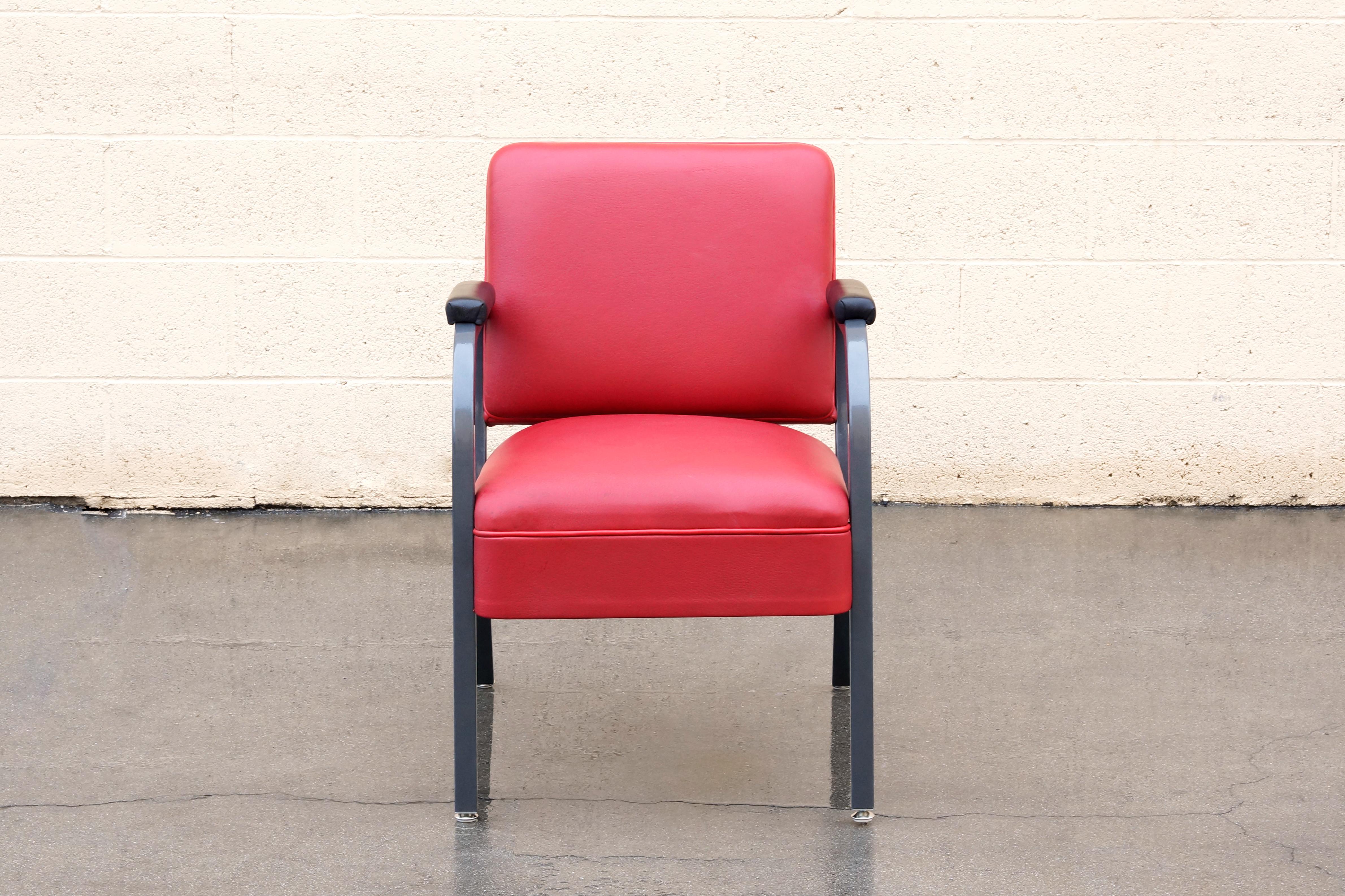 1950s Steel and Deerskin Leather Armchair, Refinished (Mitte des 20. Jahrhunderts)