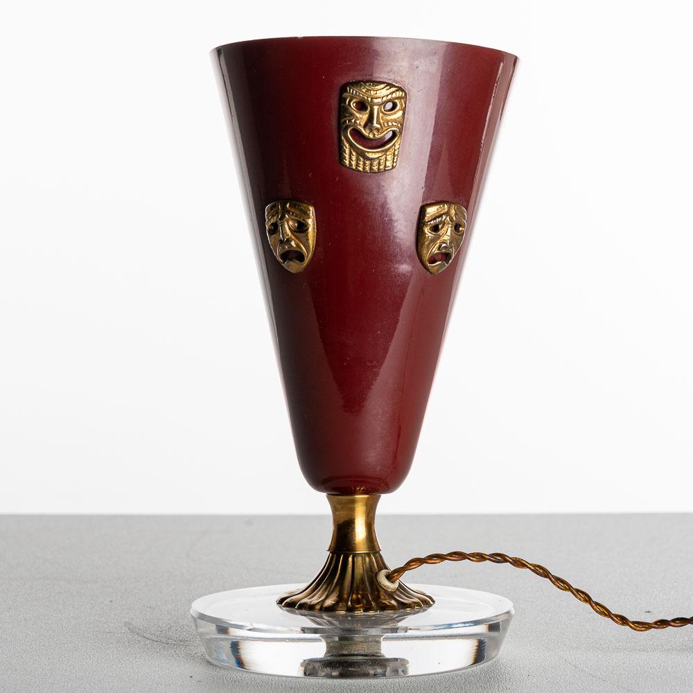 Lámpara de mesa con máscara de acero, latón y cristal de los años 50 al estilo de Gio Ponti en venta 3