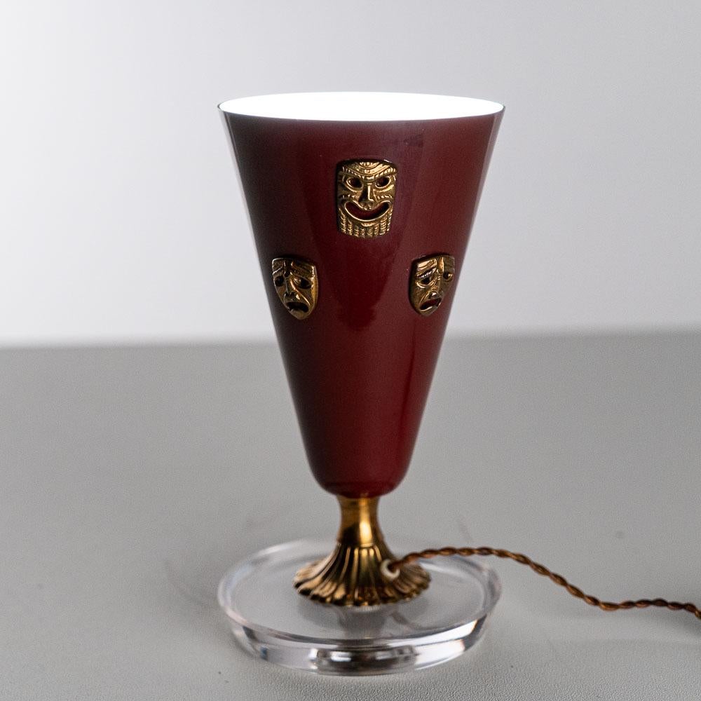 Lámpara de mesa con máscara de acero, latón y cristal de los años 50 al estilo de Gio Ponti en venta 4