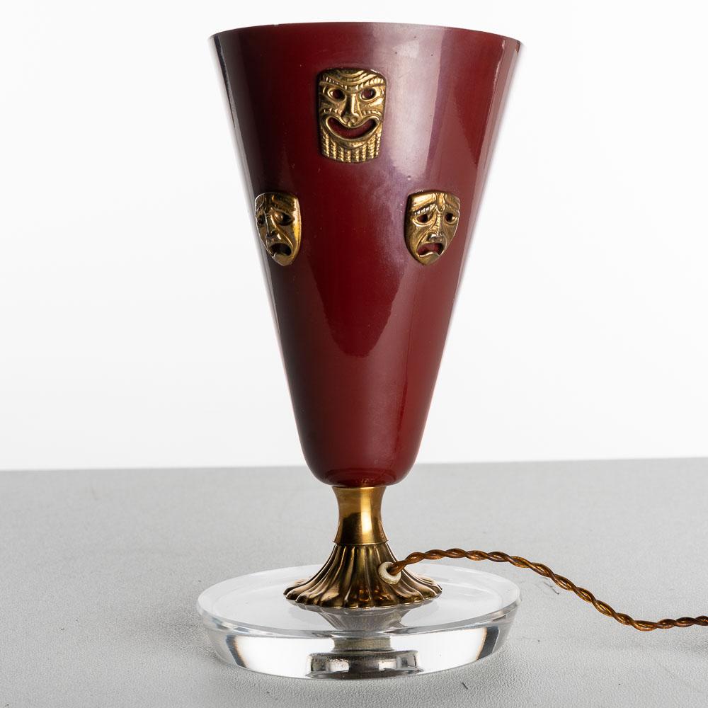 Lámpara de mesa con máscara de acero, latón y cristal de los años 50 al estilo de Gio Ponti en Bueno estado para la venta en Schoorl, NL