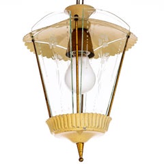 Farol de acero, latón y cristal de los años 50 al estilo de Pietro Chiesa