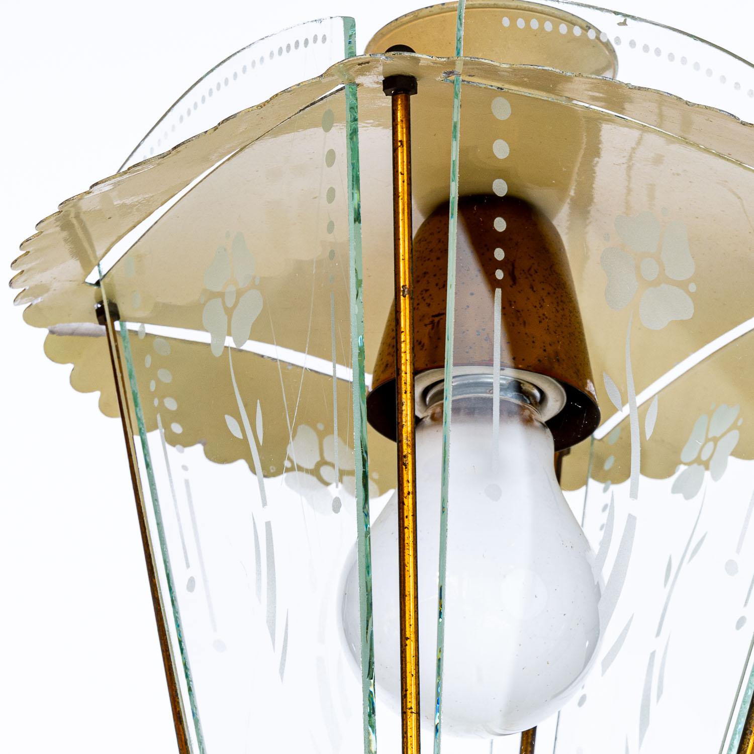 1950's Steel, Brass & Glass Lantern in Style of Pietro Chiesa In Good Condition For Sale In Schoorl, NL