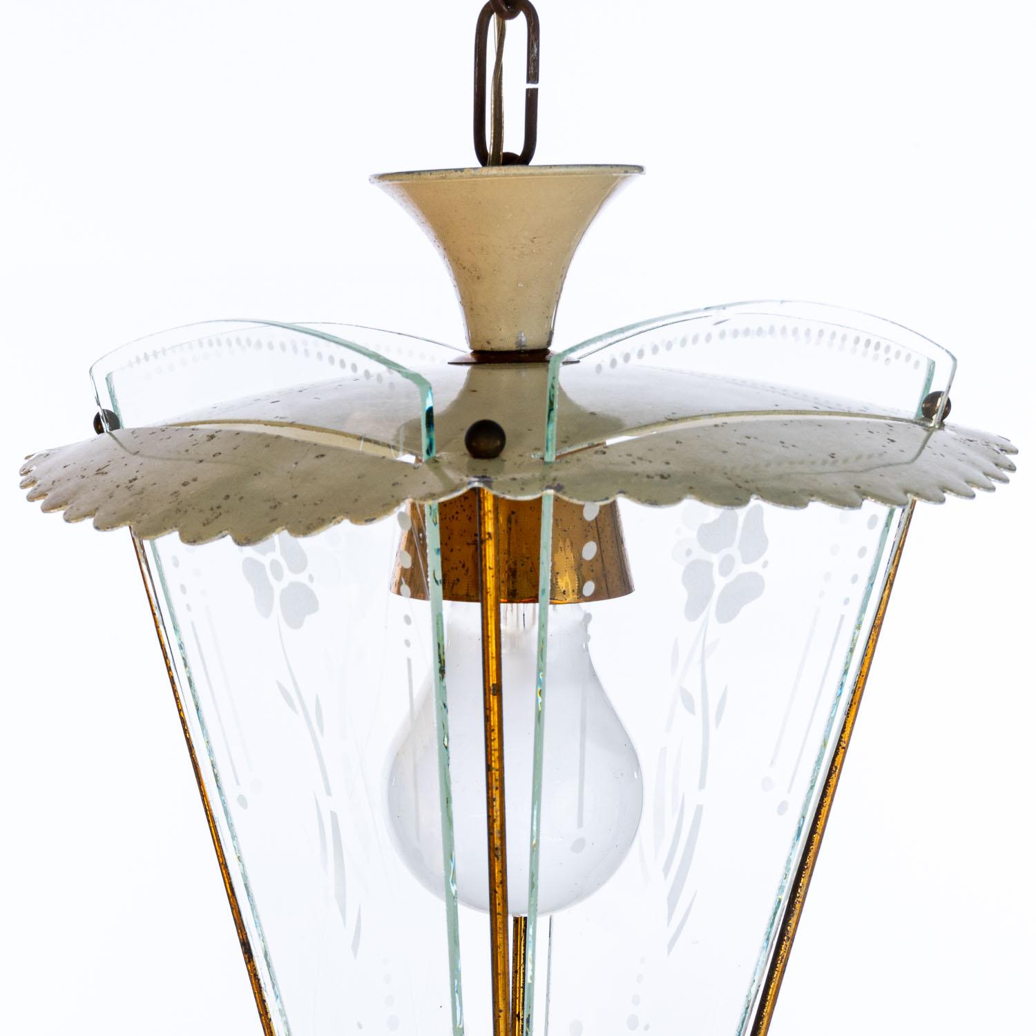 20th Century 1950's Steel, Brass & Glass Lantern in Style of Pietro Chiesa For Sale