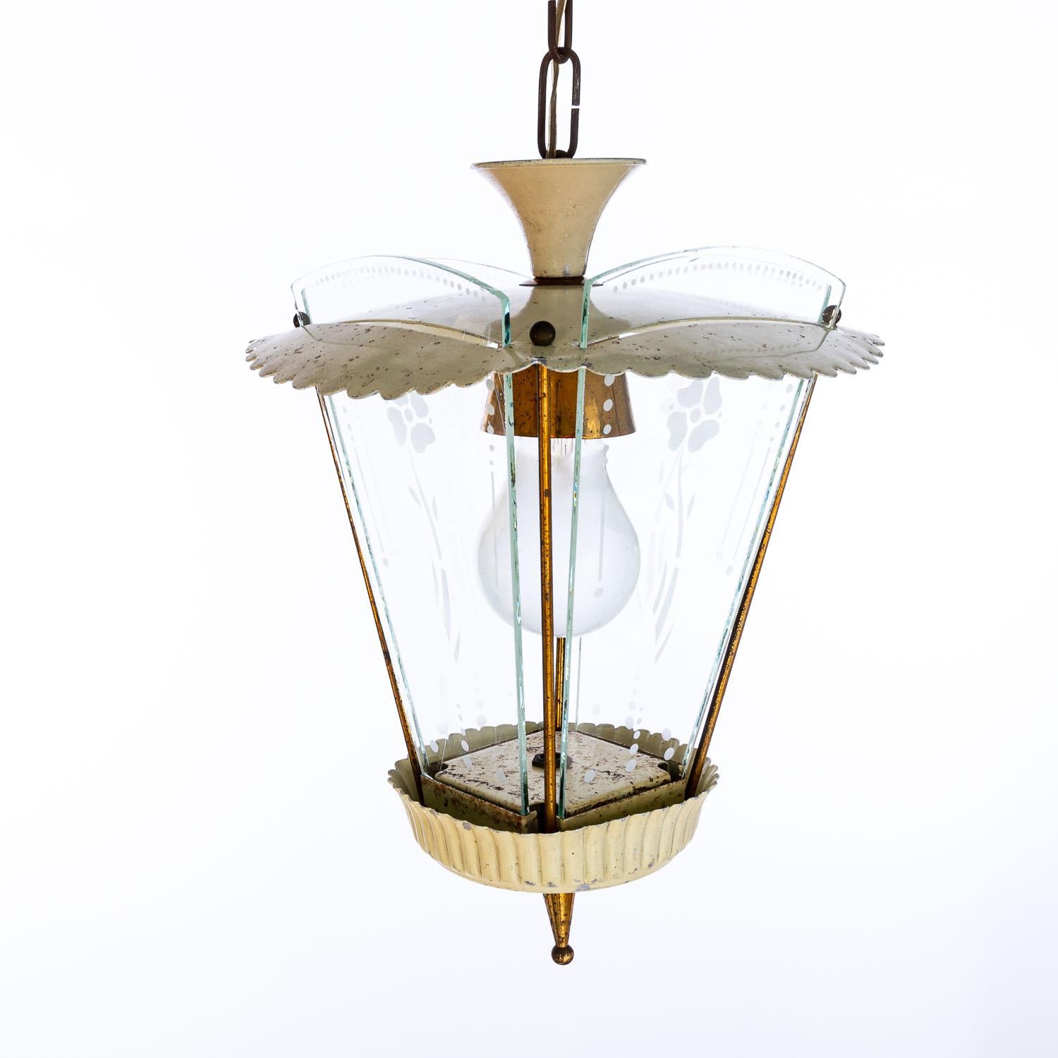 1950's Steel, Brass & Glass Lantern in Style of Pietro Chiesa For Sale 1
