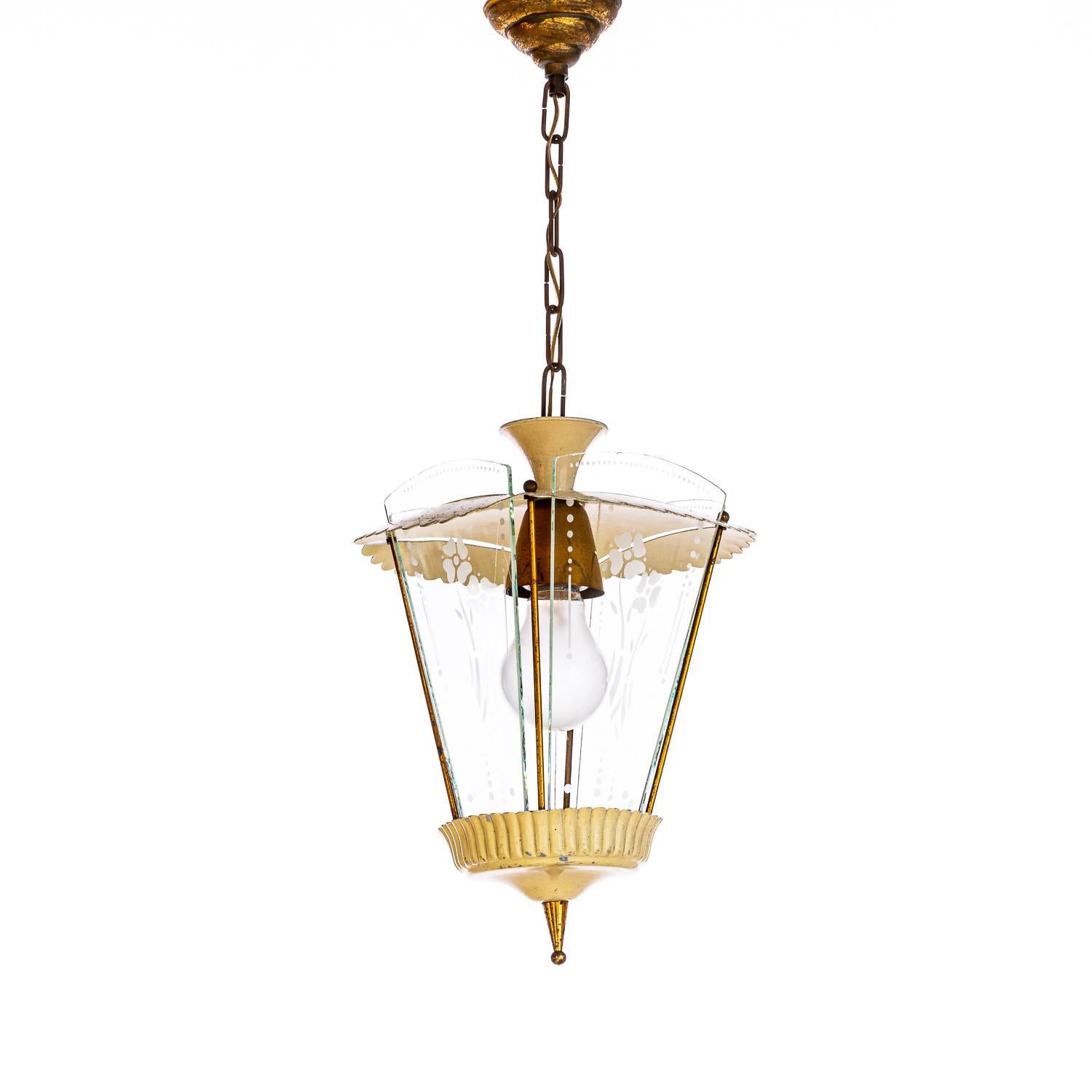 Lanternes en acier, laiton et verre des années 1950 dans le style de Pietro Chiesa en vente 2