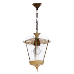 Vintage 1950's Steel, Brass & Glass Lantern in Style of Pietro Chiesa