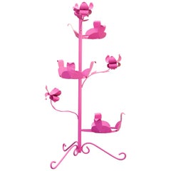 1950s Steel Rosebud Plant Stand, Refinished in Pink