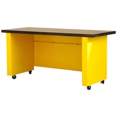 1950s Steel Workbench Table with Ebonized Maple Top