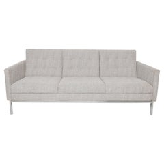 1950s Steelcase Tuxedo Three Seat Sofa Chrome Base Style of Florence Knoll