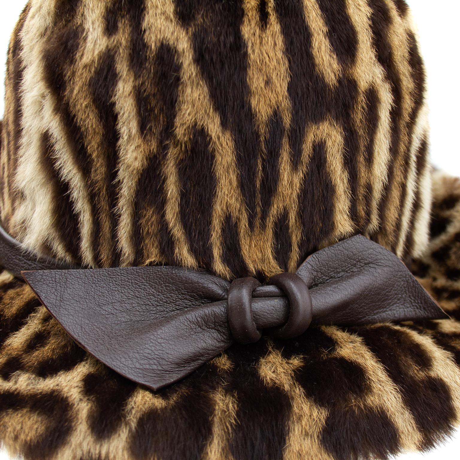 1950s Stencil Fur Faux Leopard Bowler Hat  In Good Condition In Toronto, Ontario
