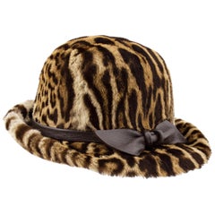 Vintage 1950s Stencil Fur Faux Leopard Bowler Hat 