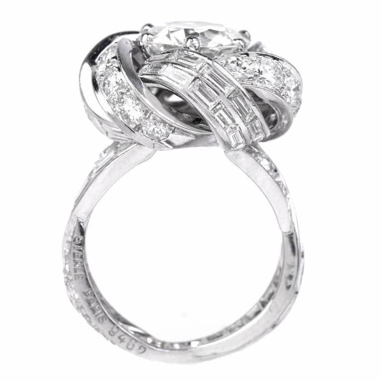 1950s Sterle 6.67 Carat European Diamond Platinum French Ring In Excellent Condition In Miami, FL