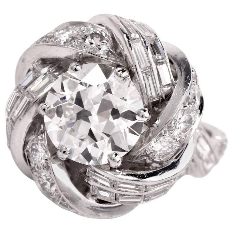 1950s Sterle 6.67 Carat European Diamond Platinum French Ring