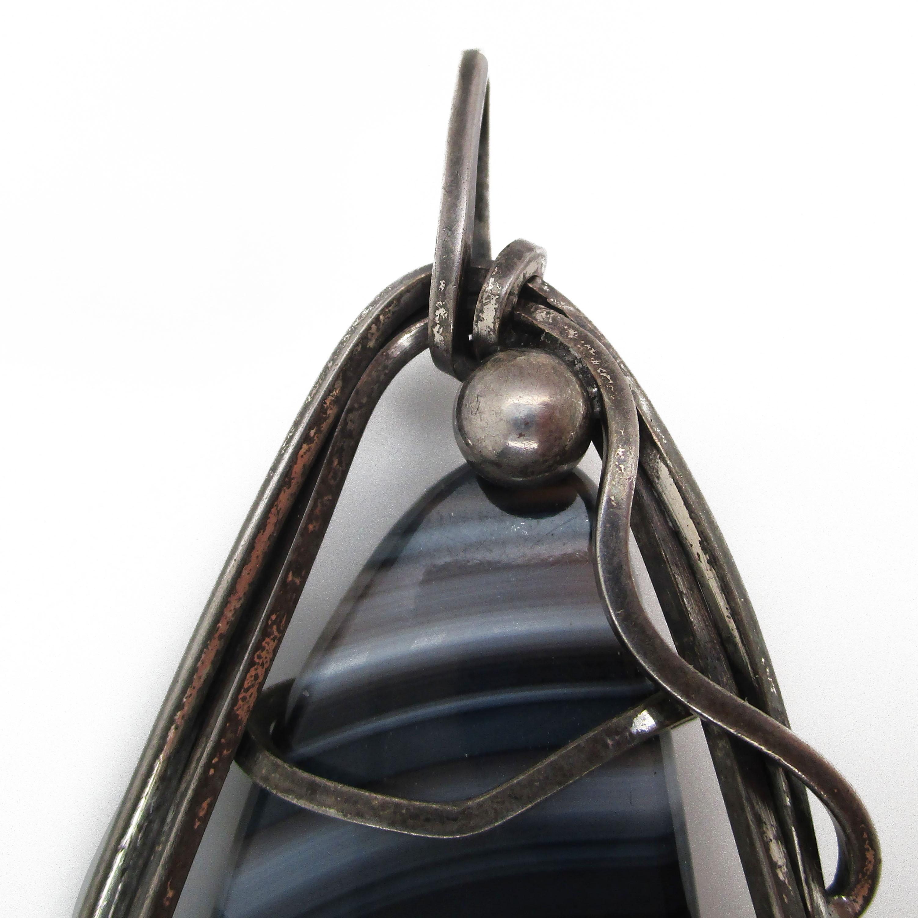 1950s Sterling Silver and Agate Rebajes Signed Pin Pendant In Excellent Condition For Sale In Lexington, KY