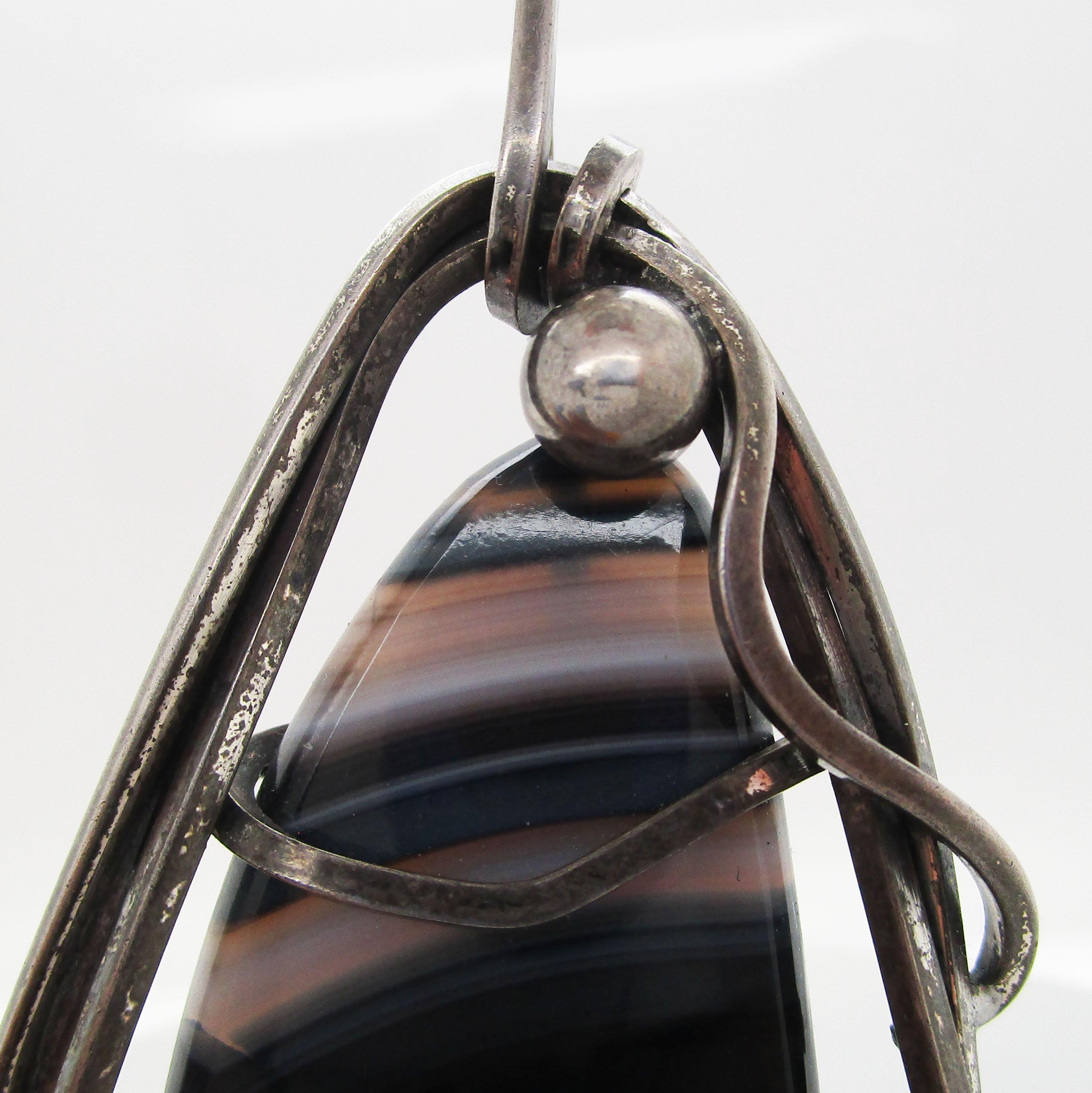 1950s Sterling Silver and Agate Rebajes Signed Pin Pendant For Sale 1