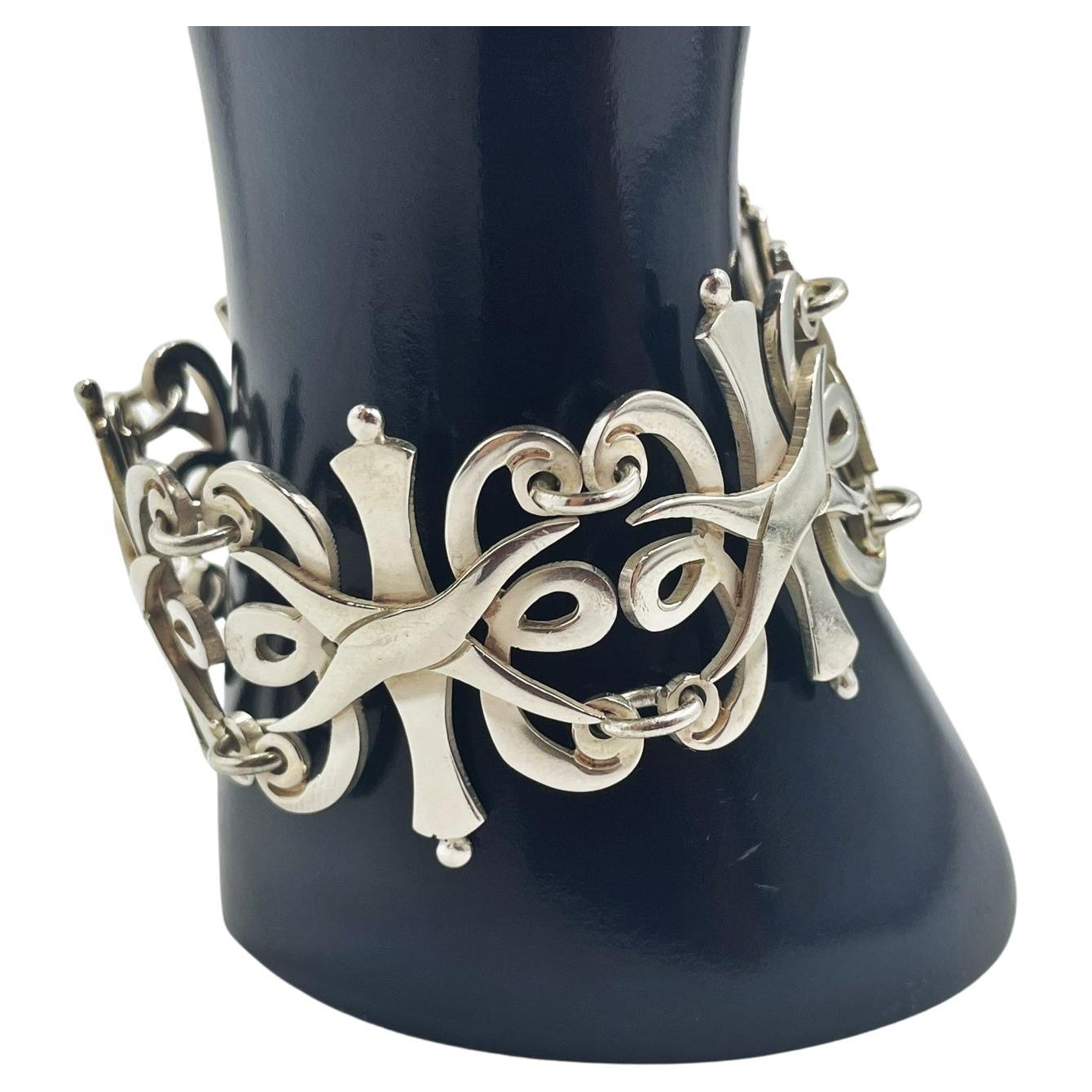 Bracciale in argento del 1950 di Pedro Castillo di Los Castillo, Messico Moderno