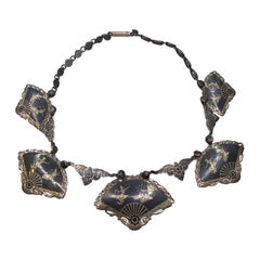 1950S Sterling Silver Siam Dancer Fan Necklace
