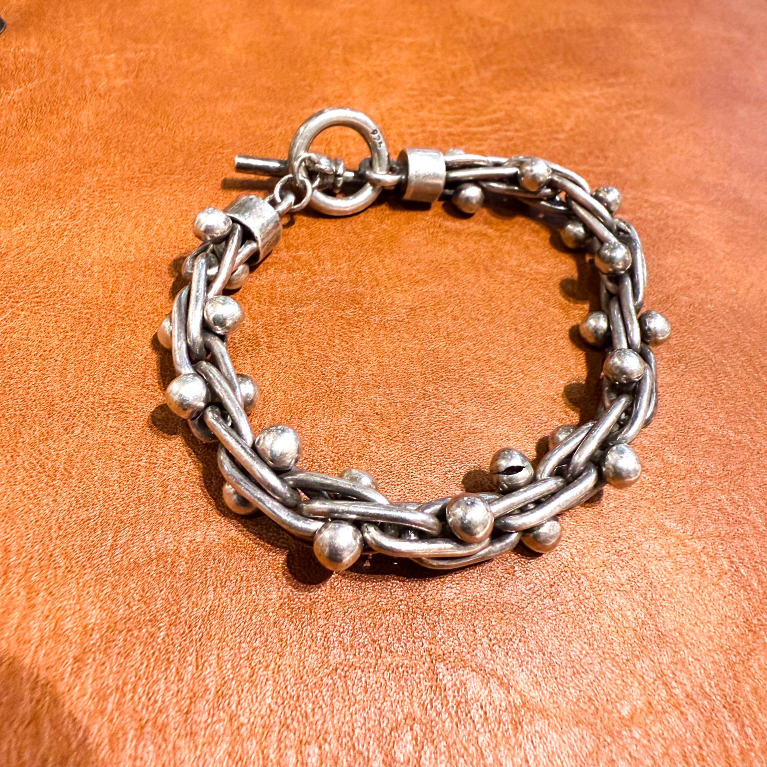 Mid-Century Modern 1950s Sterling Silver Toggle Bracelet Cha Cha Mexico Taxco Spratling Style For Sale