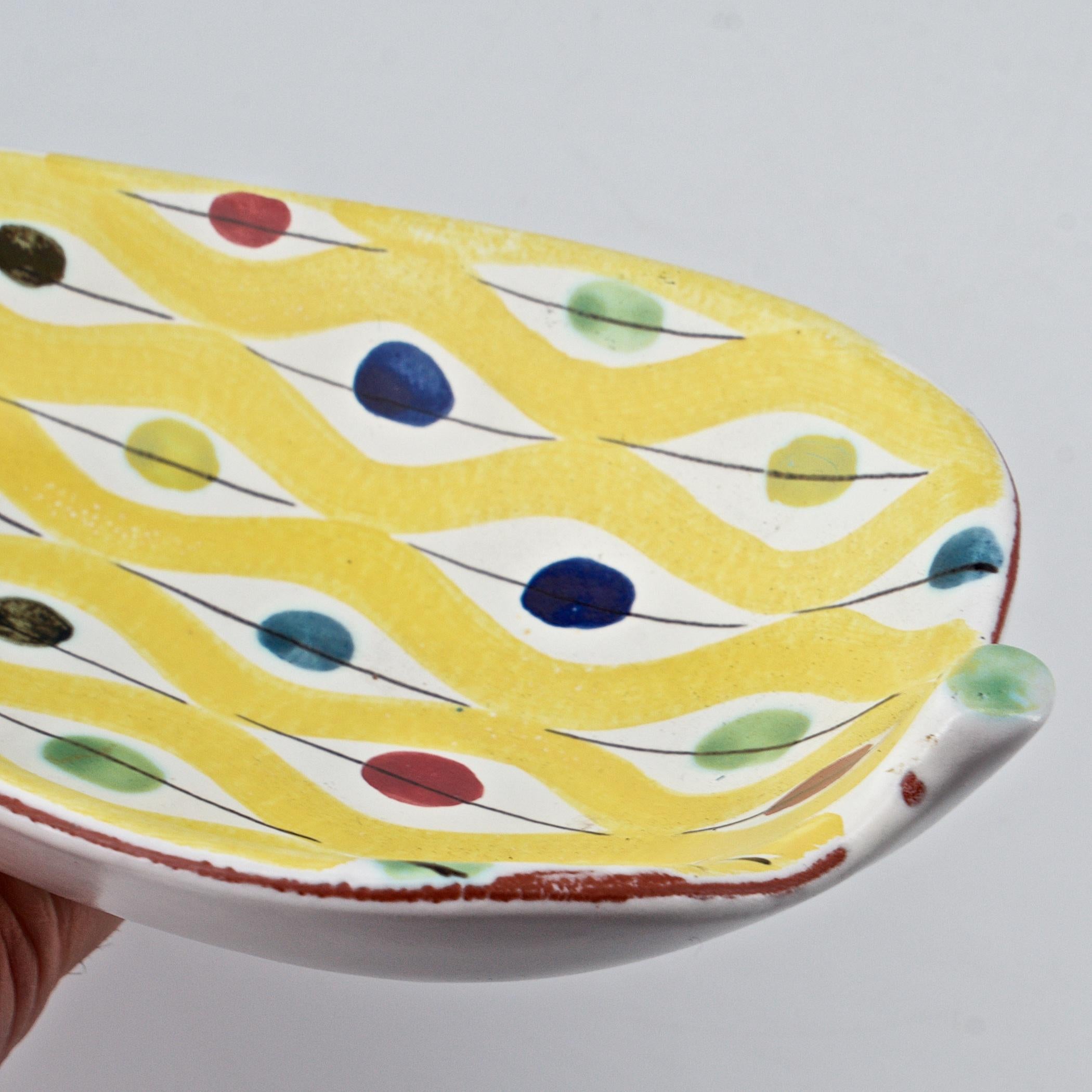 1950s Stig Lindberg Leaf Bowl Hand Painted Studio Pottery Sweden Polkadots For Sale 1