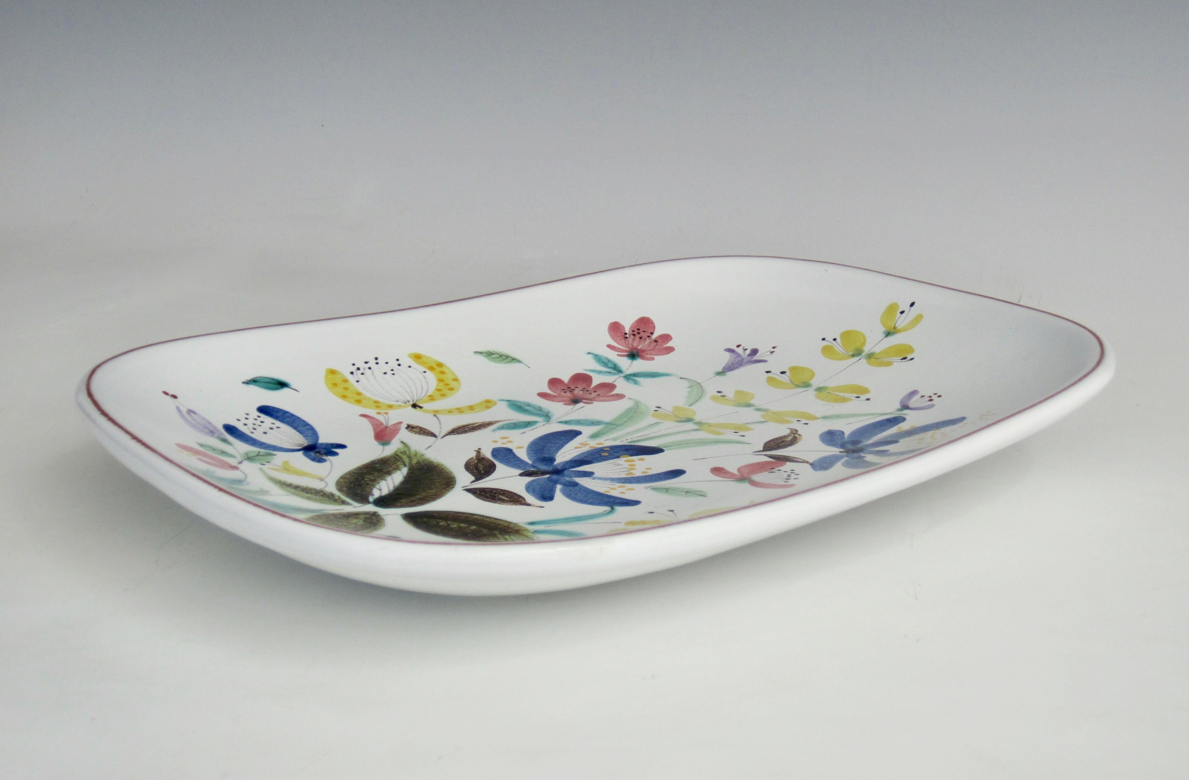 1950s Stig Lindberg Rectangular Dish with Flowers 2